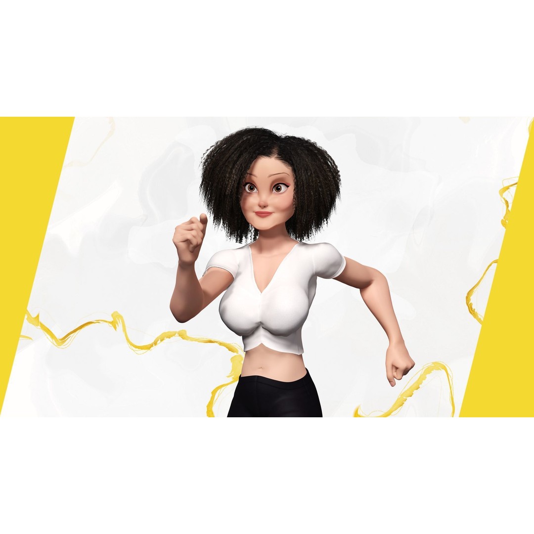 Modern Girl 3D Model – Low Poly Cartoon Character, Rigged for Animation - View 10