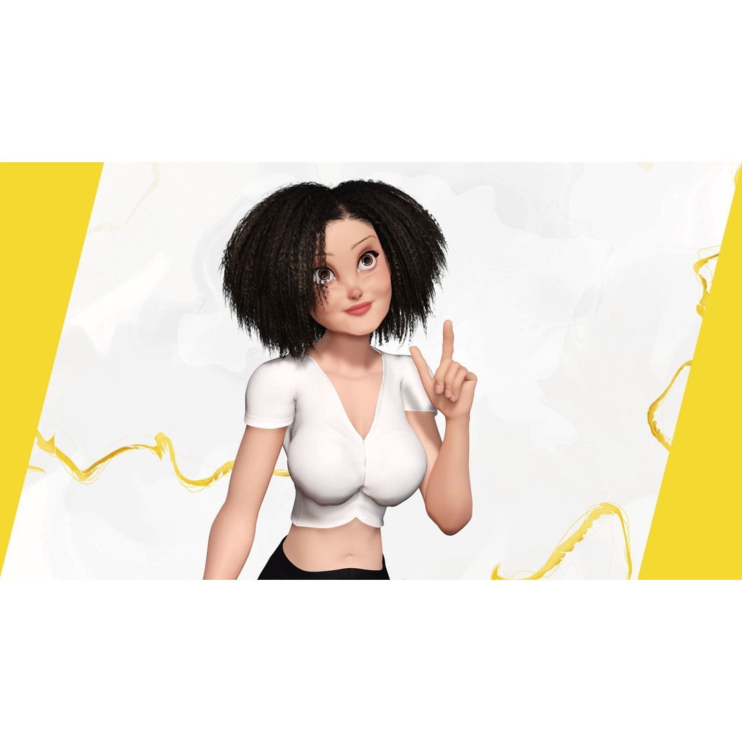 Modern Girl 3D Model – Low Poly Cartoon Character, Rigged for Animation - View 11