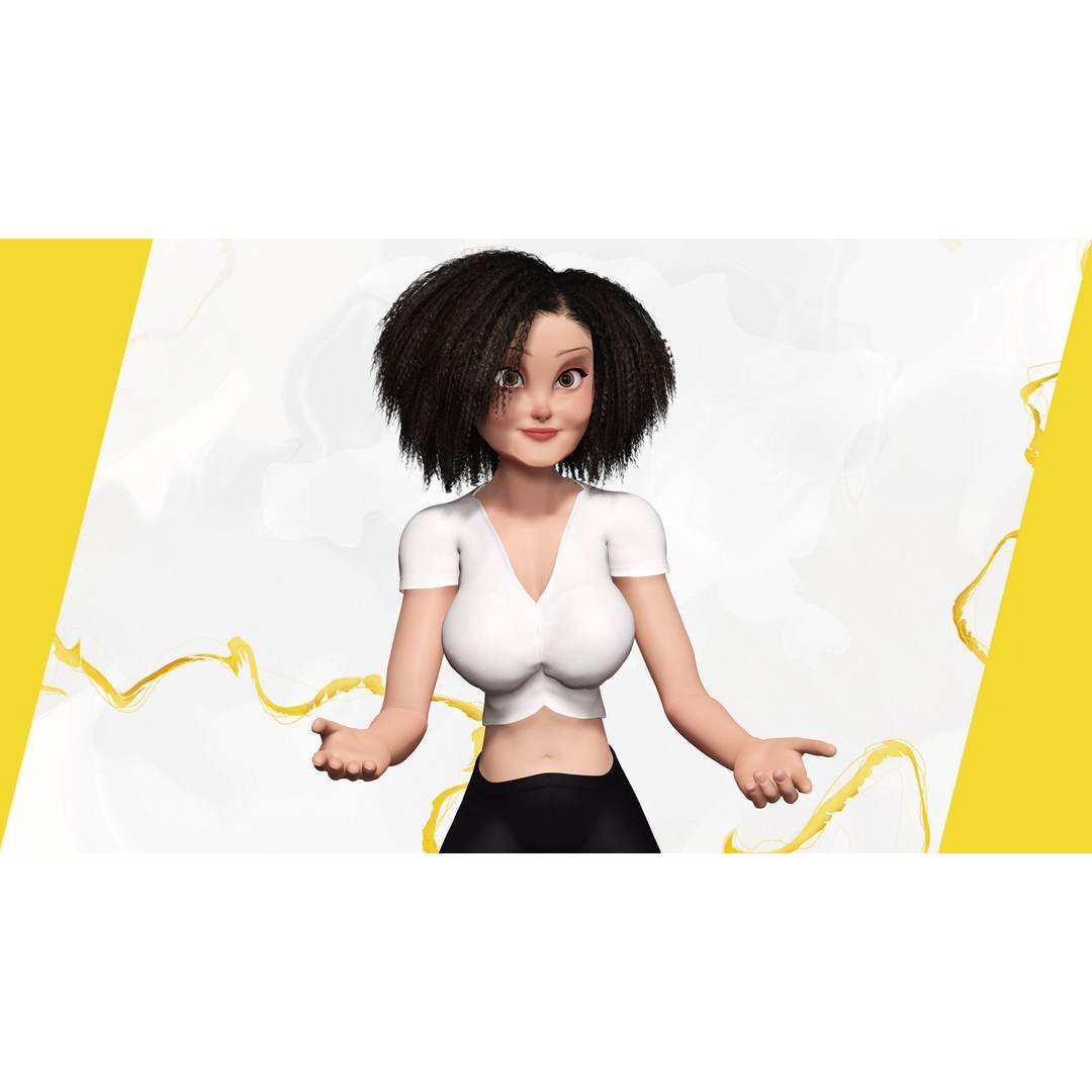 Modern Girl 3D Model – Low Poly Cartoon Character, Rigged for Animation - View 12