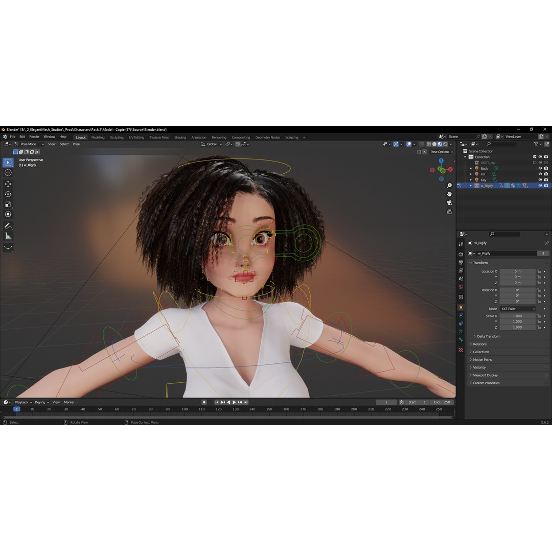 Modern Girl 3D Model – Low Poly Cartoon Character, Rigged for Animation - View 17