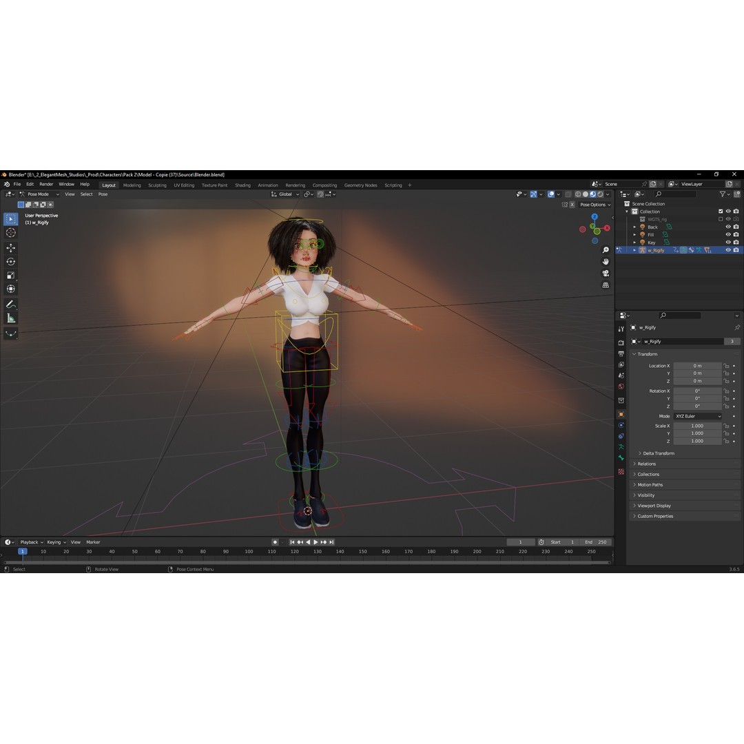 Modern Girl 3D Model – Low Poly Cartoon Character, Rigged for Animation - View 18