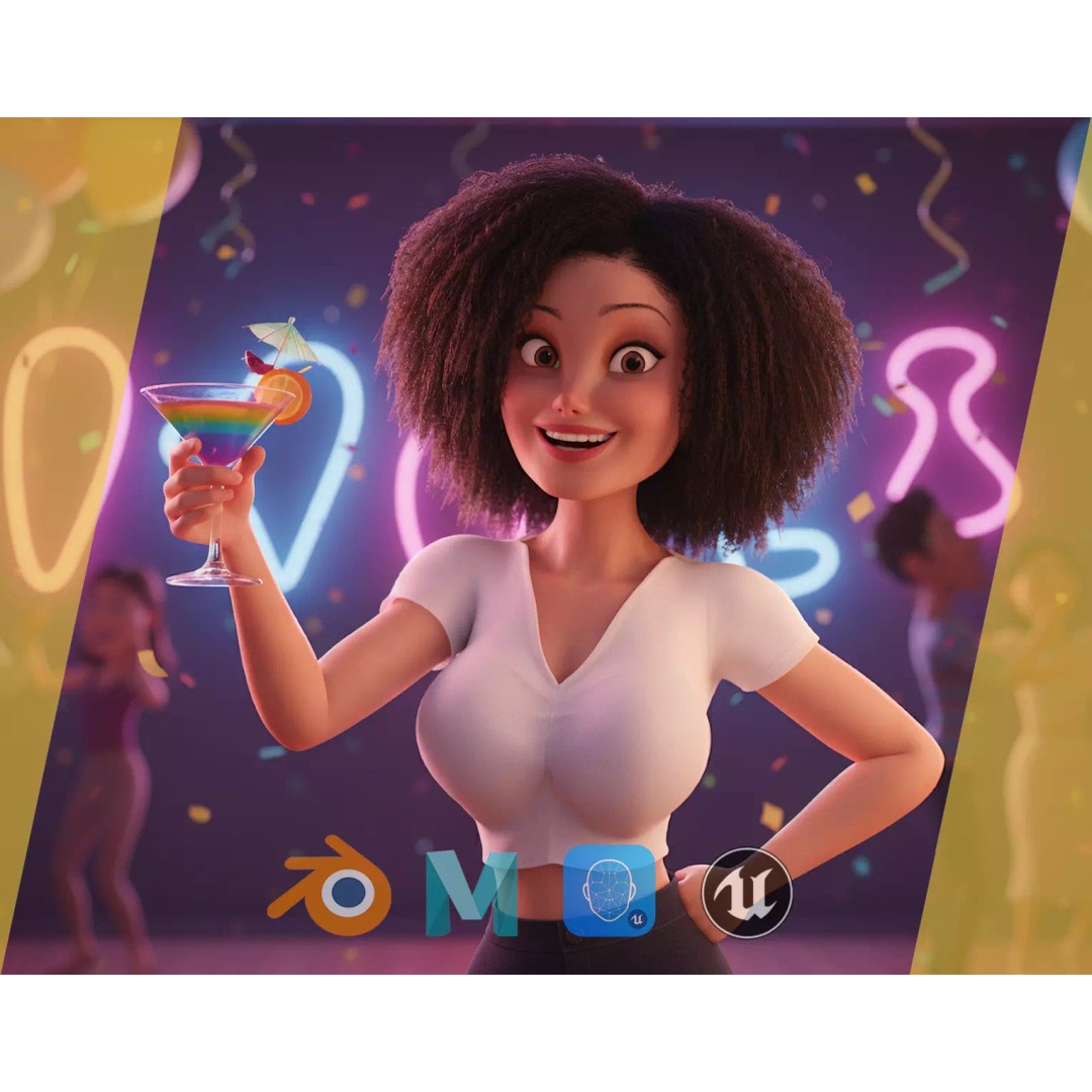 Modern Girl 3D Model – Low Poly Cartoon Character, Rigged for Animation - View 2