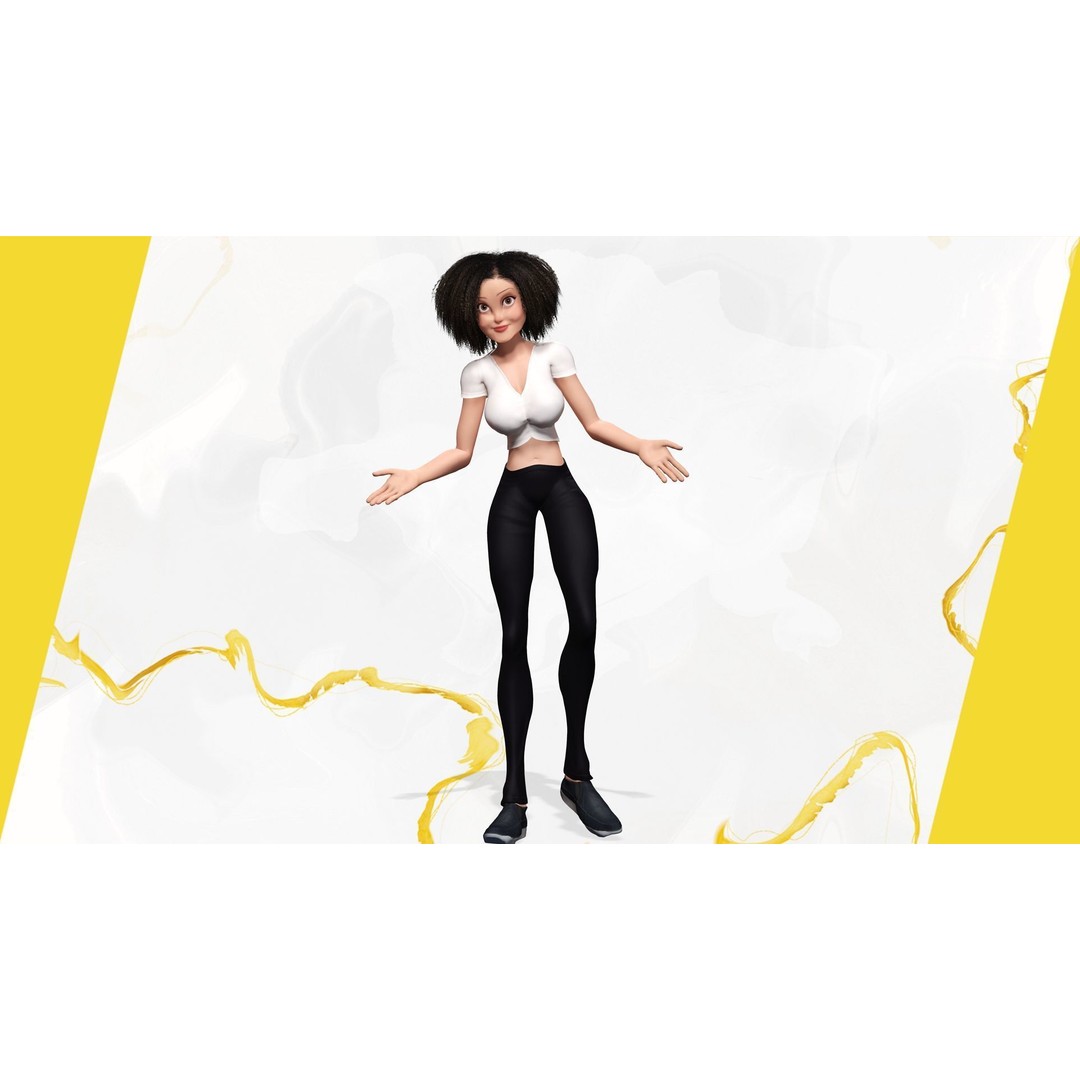 Modern Girl 3D Model – Low Poly Cartoon Character, Rigged for Animation - View 6