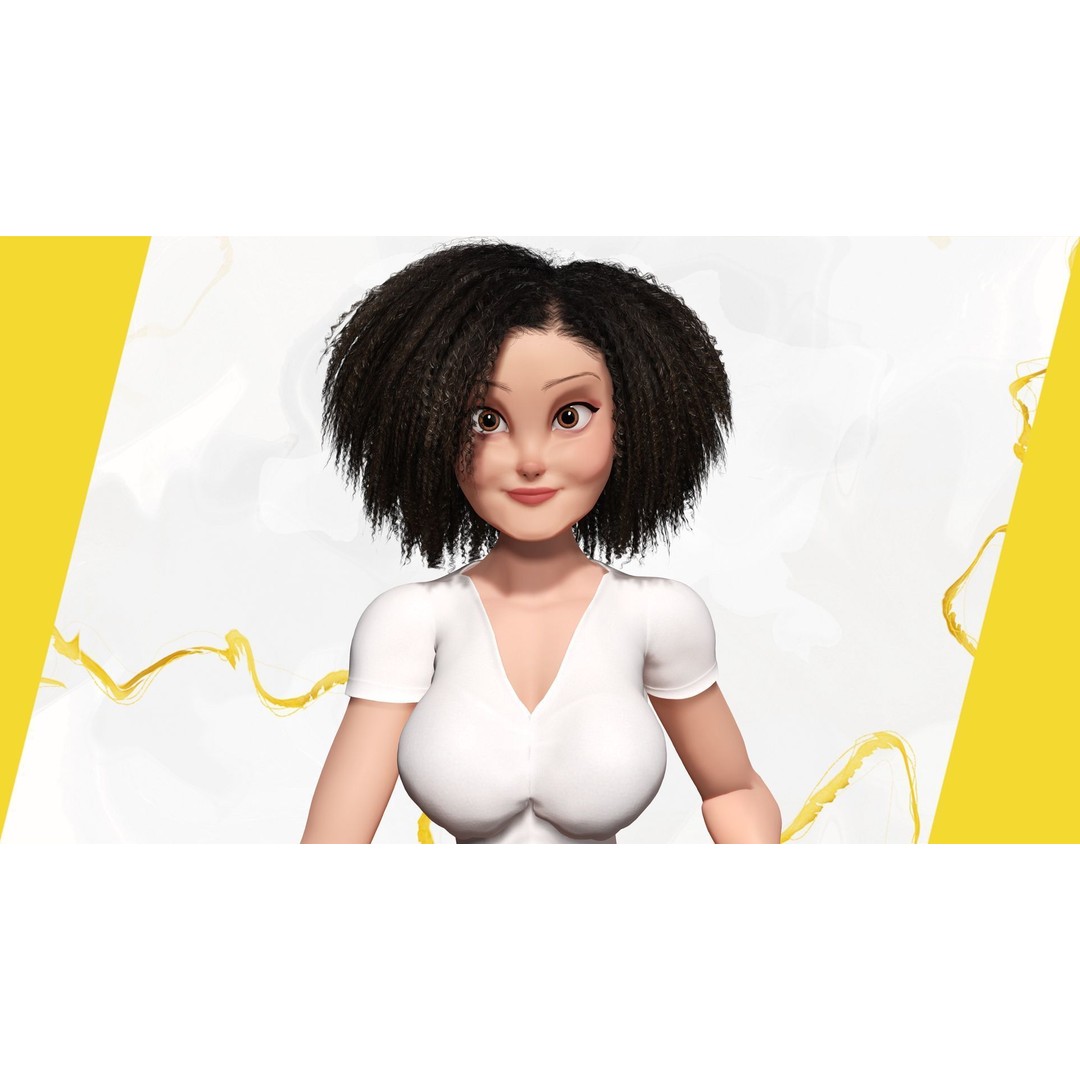 Modern Girl 3D Model – Low Poly Cartoon Character, Rigged for Animation - View 8