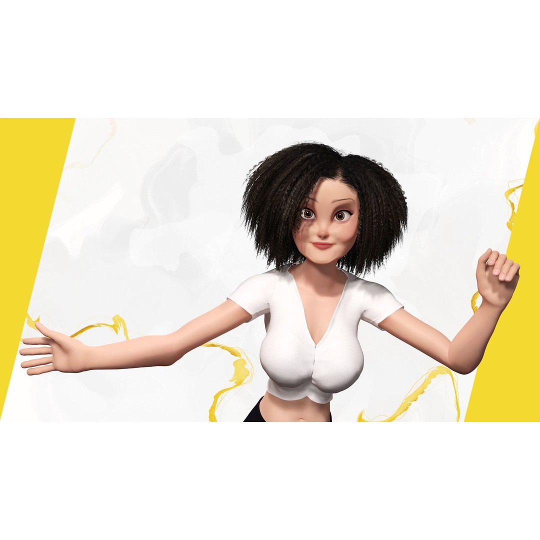 Modern Girl 3D Model – Low Poly Cartoon Character, Rigged for Animation - View 9