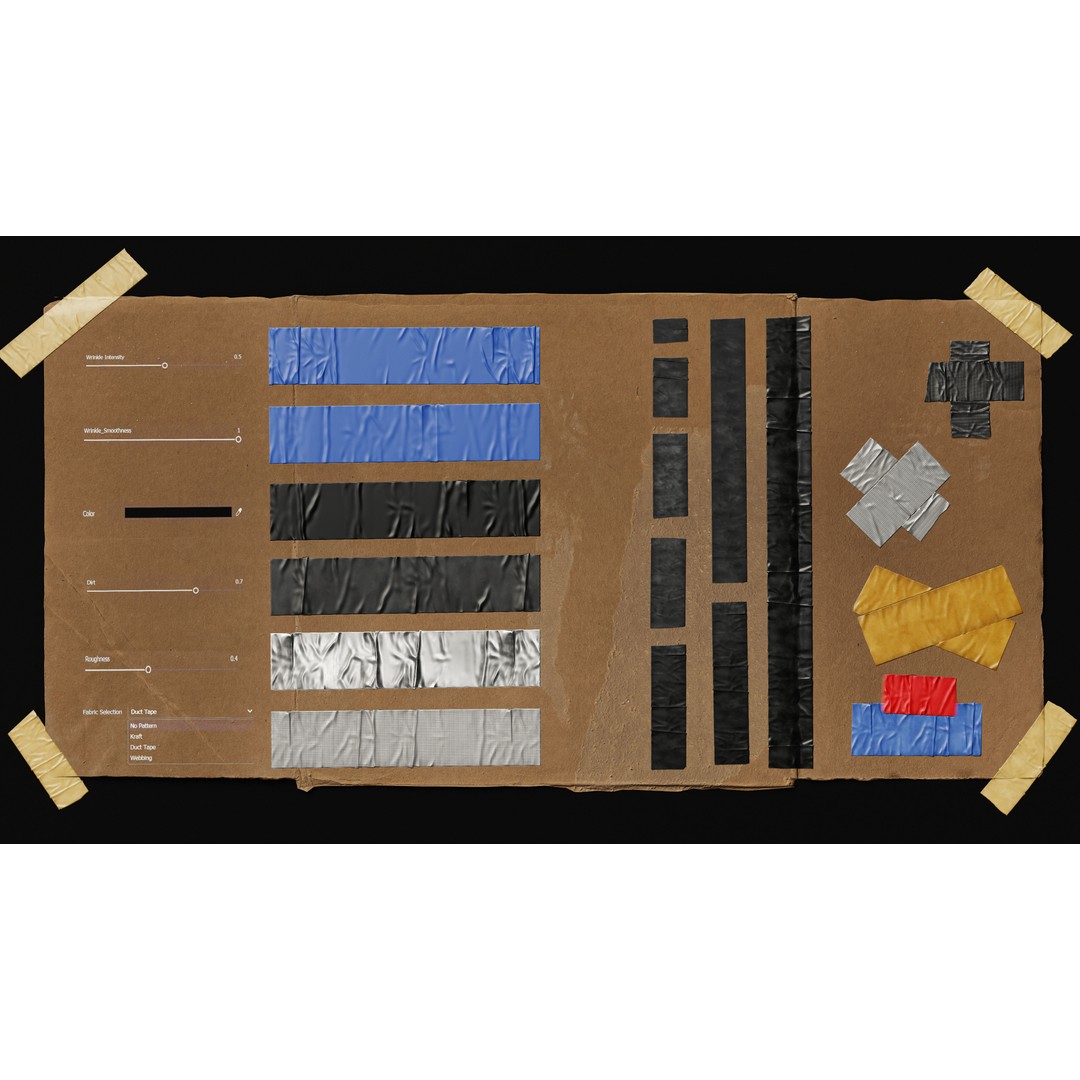 Substance Painter Wrap Tools 3D Model – Leather, Bandage, Plastic Tape Textures
