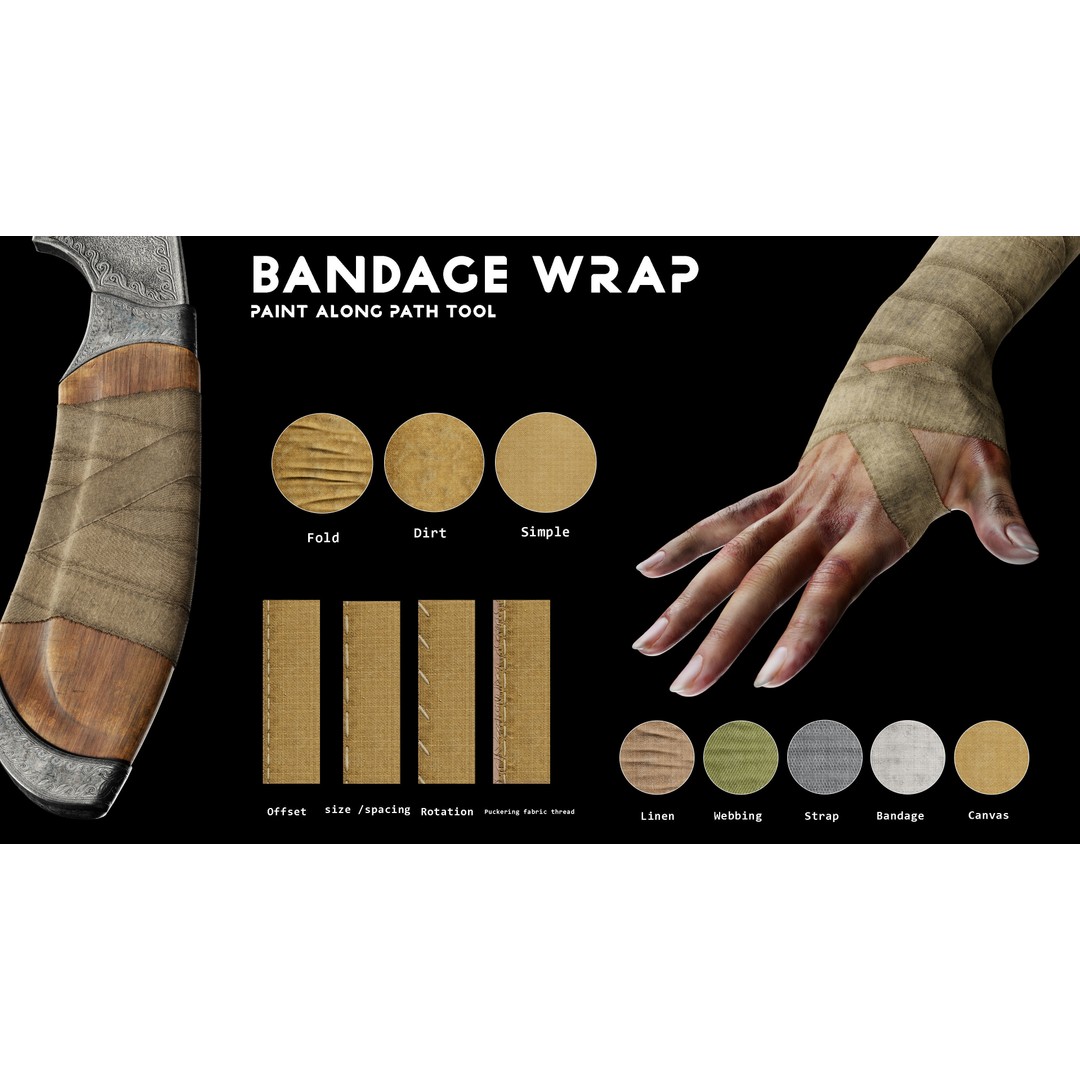 Substance Painter Wrap Tools 3D Model – Leather, Bandage, Plastic Tape Textures - View 3