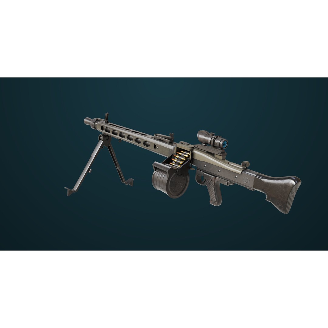 Machine Gun 08 3D Model – Low Poly PBR Game Asset, FBX, Unity, UE - View 11