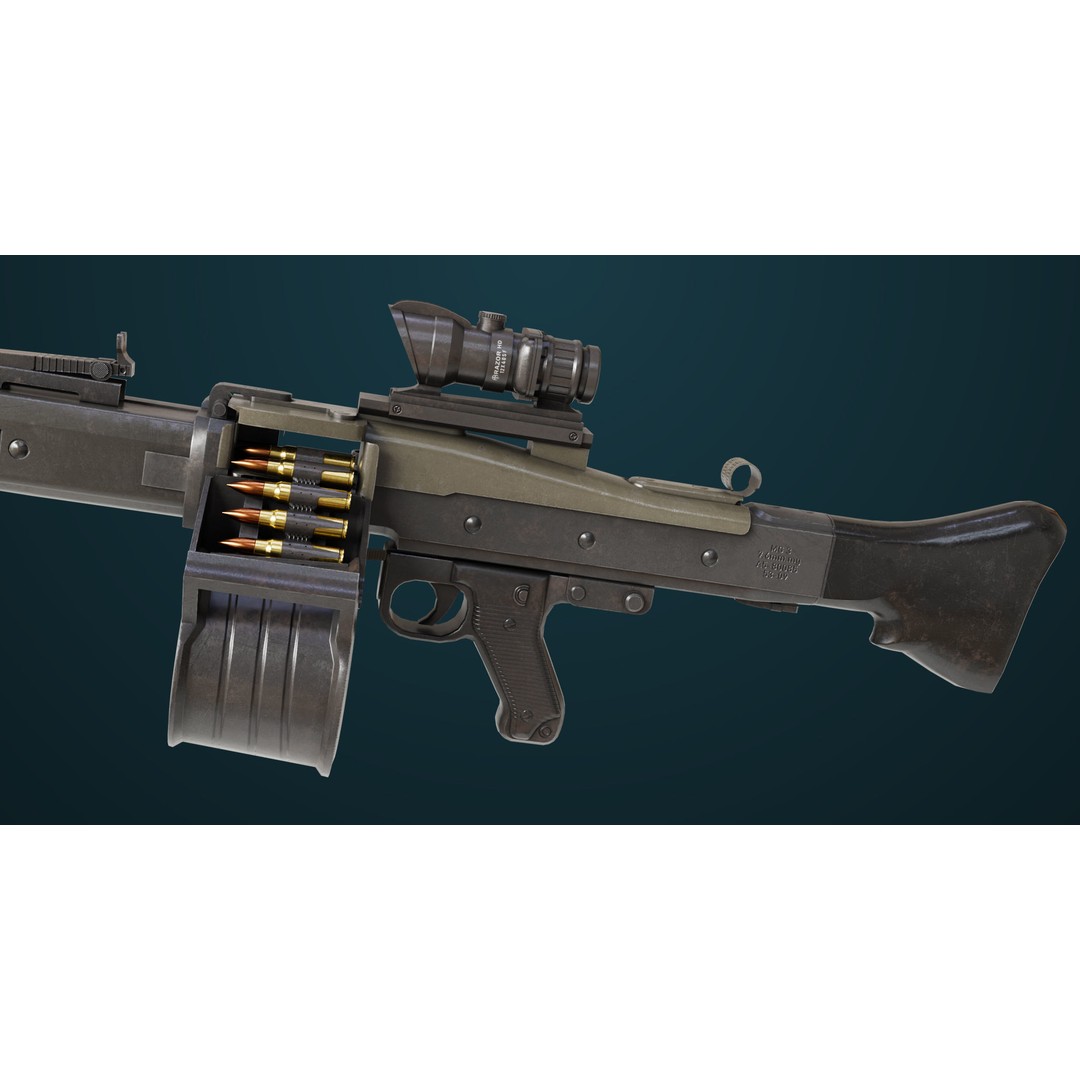 Machine Gun 08 3D Model – Low Poly PBR Game Asset, FBX, Unity, UE - View 12