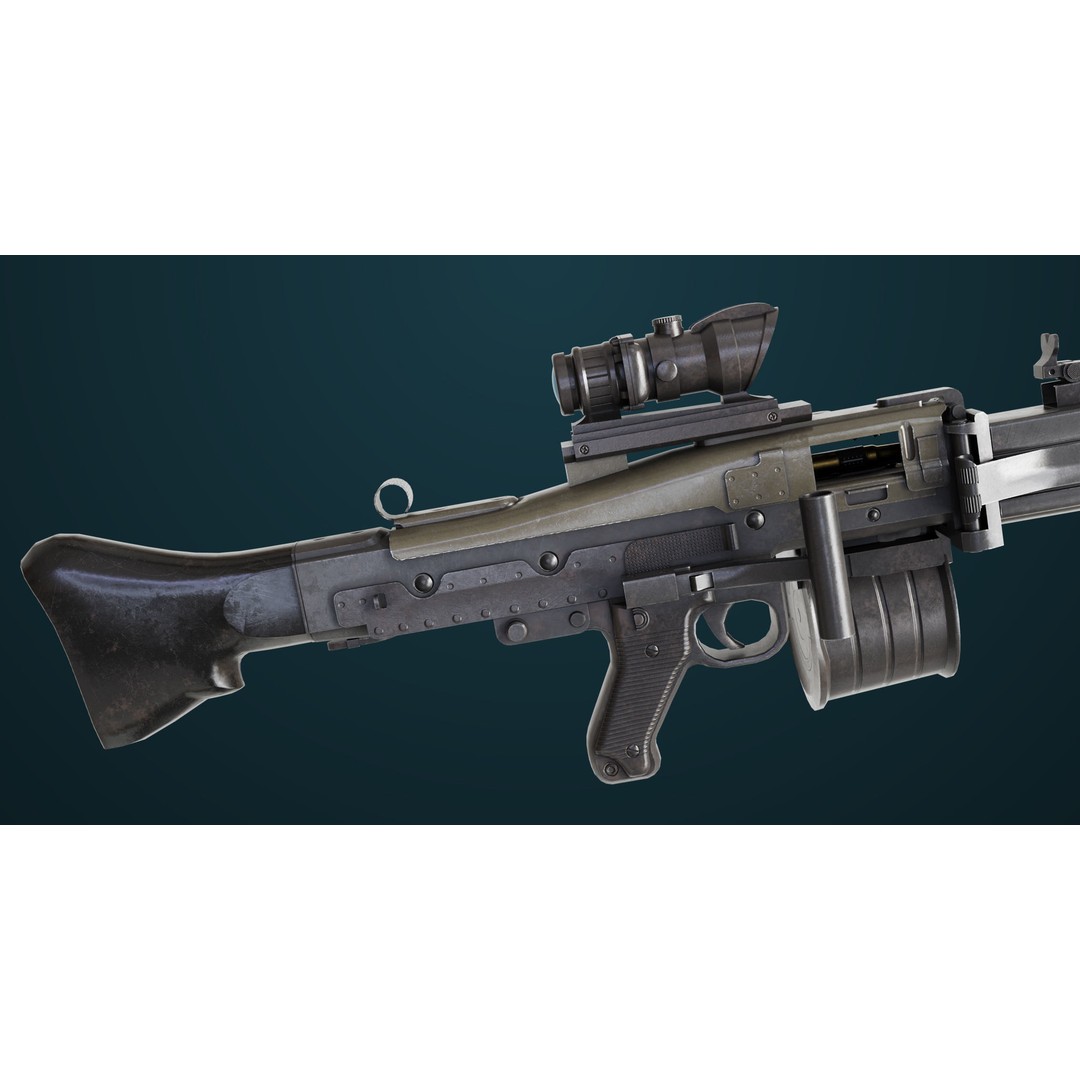 Machine Gun 08 3D Model – Low Poly PBR Game Asset, FBX, Unity, UE - View 15