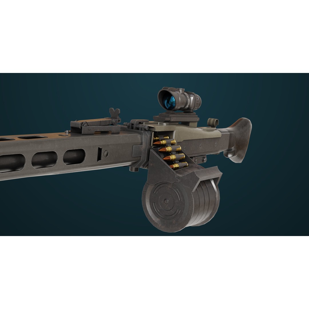 Machine Gun 08 3D Model – Low Poly PBR Game Asset, FBX, Unity, UE - View 17