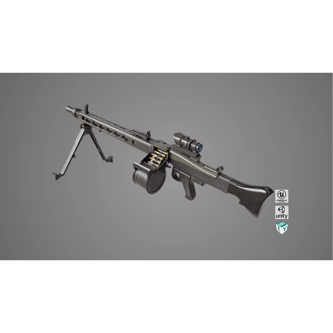 Machine Gun 08 3D Model – Low Poly PBR Game Asset, FBX, Unity, UE - View 2