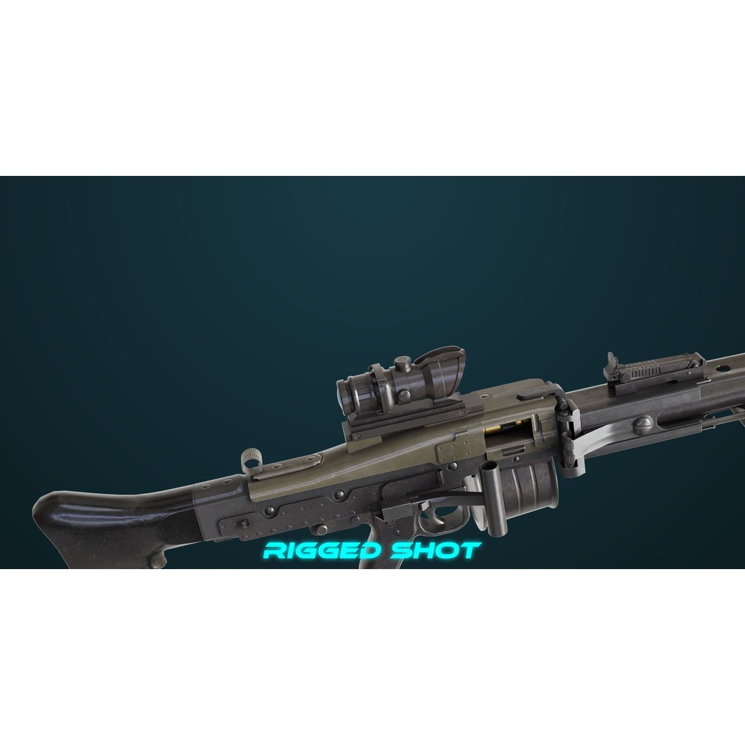 Machine Gun 08 3D Model – Low Poly PBR Game Asset, FBX, Unity, UE - View 23