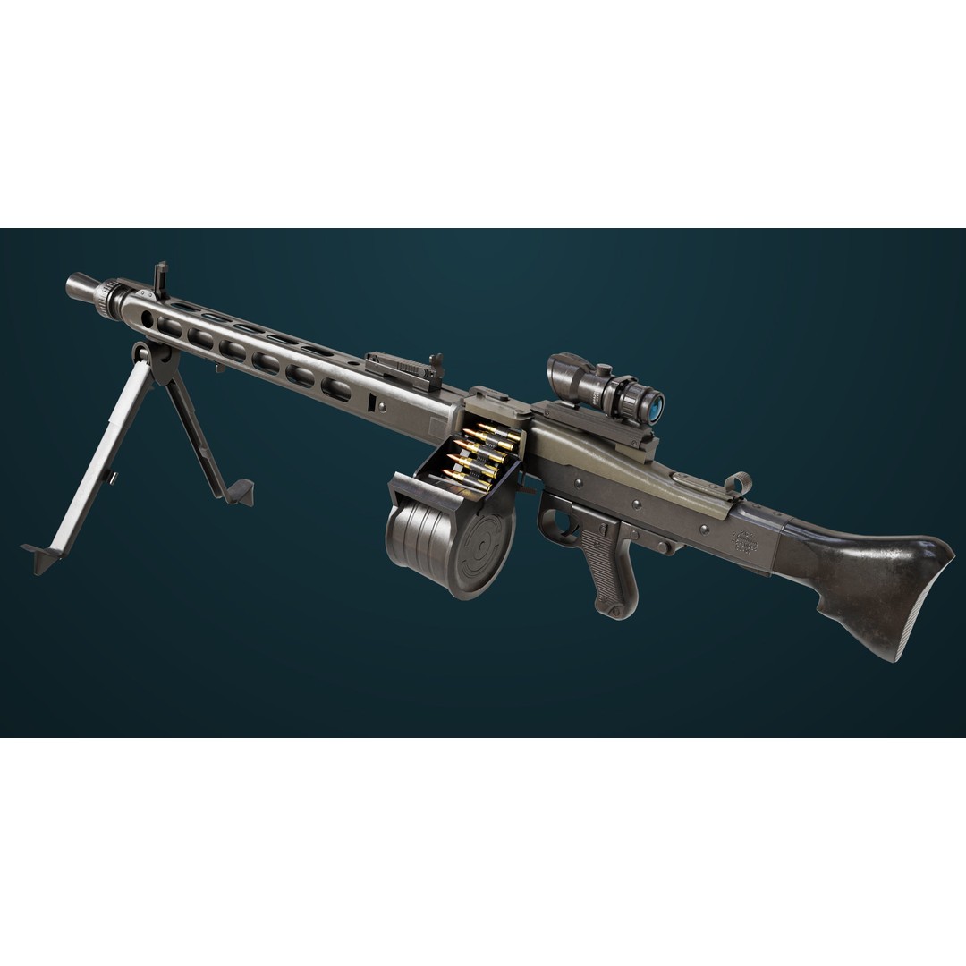 Machine Gun 08 3D Model – Low Poly PBR Game Asset, FBX, Unity, UE - View 3