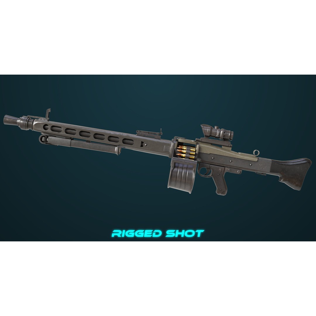Machine Gun 08 3D Model – Low Poly PBR Game Asset, FBX, Unity, UE - View 4