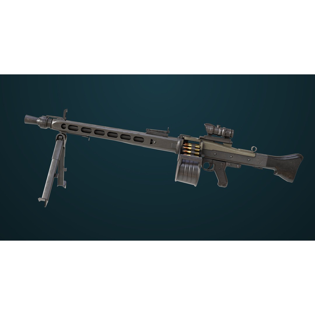 Machine Gun 08 3D Model – Low Poly PBR Game Asset, FBX, Unity, UE - View 5