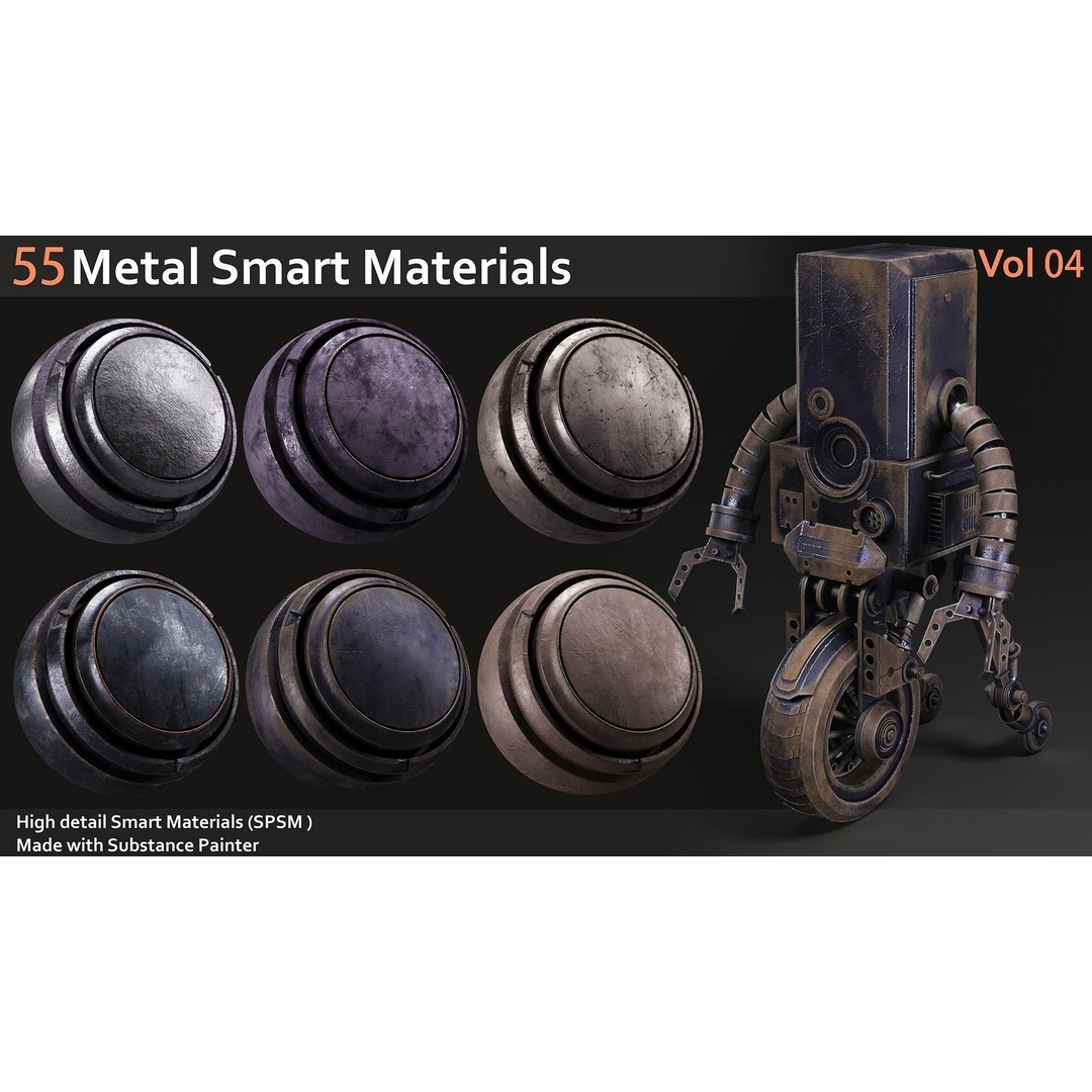 Metal Smart Materials 3D Model – 55 High-Quality Textures for Substance Painter
