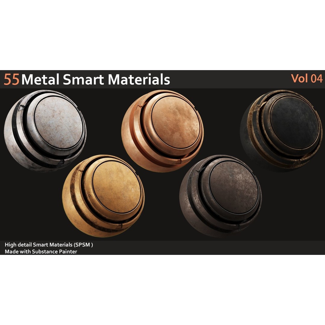 Metal Smart Materials 3D Model – 55 High-Quality Textures for Substance Painter - View 3