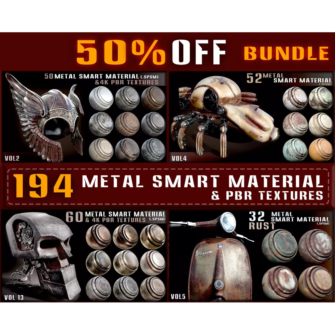 Metal Smart Materials Bundle – 194 PBR Textures for Game Assets