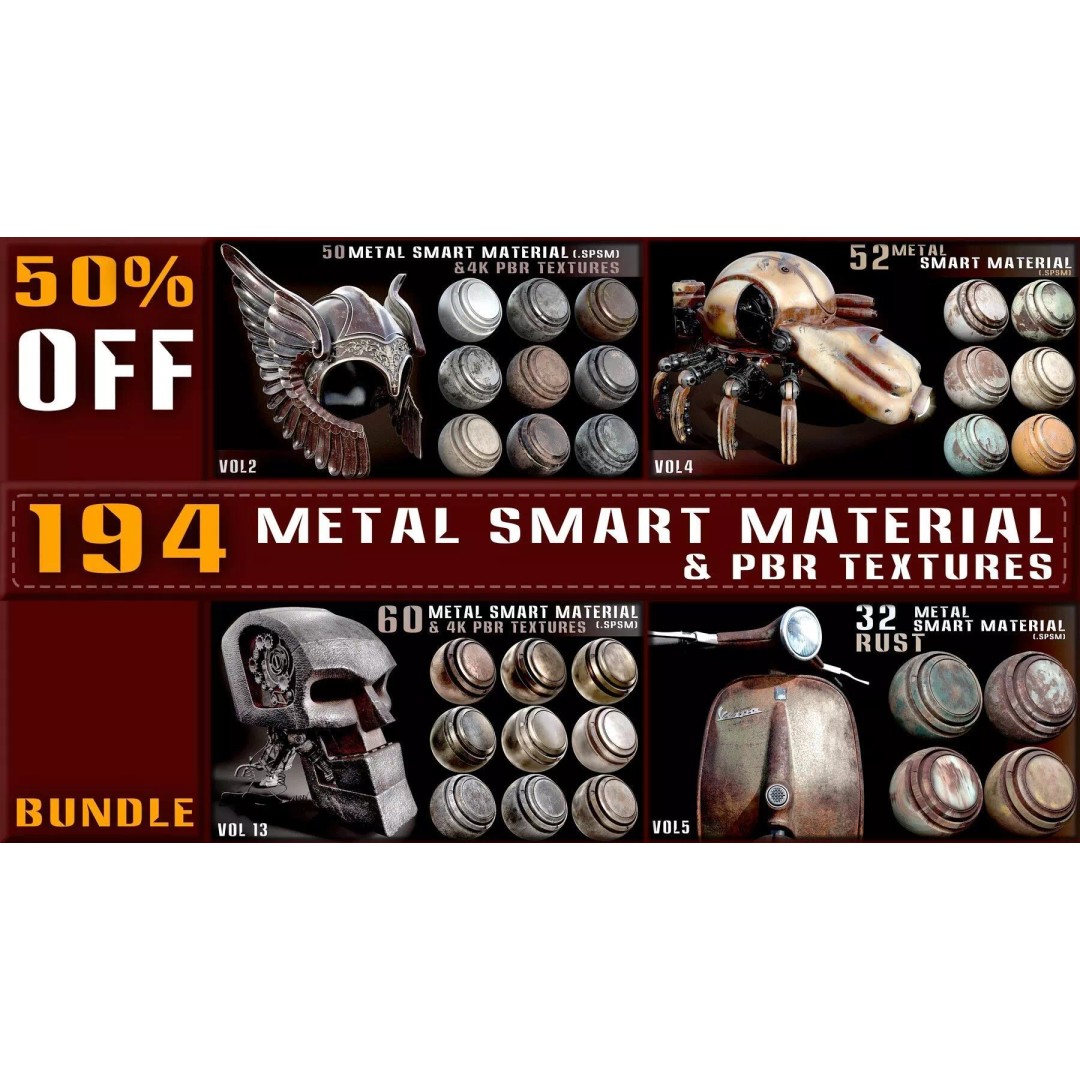 Metal Smart Materials Bundle – 194 PBR Textures for Game Assets - View 2