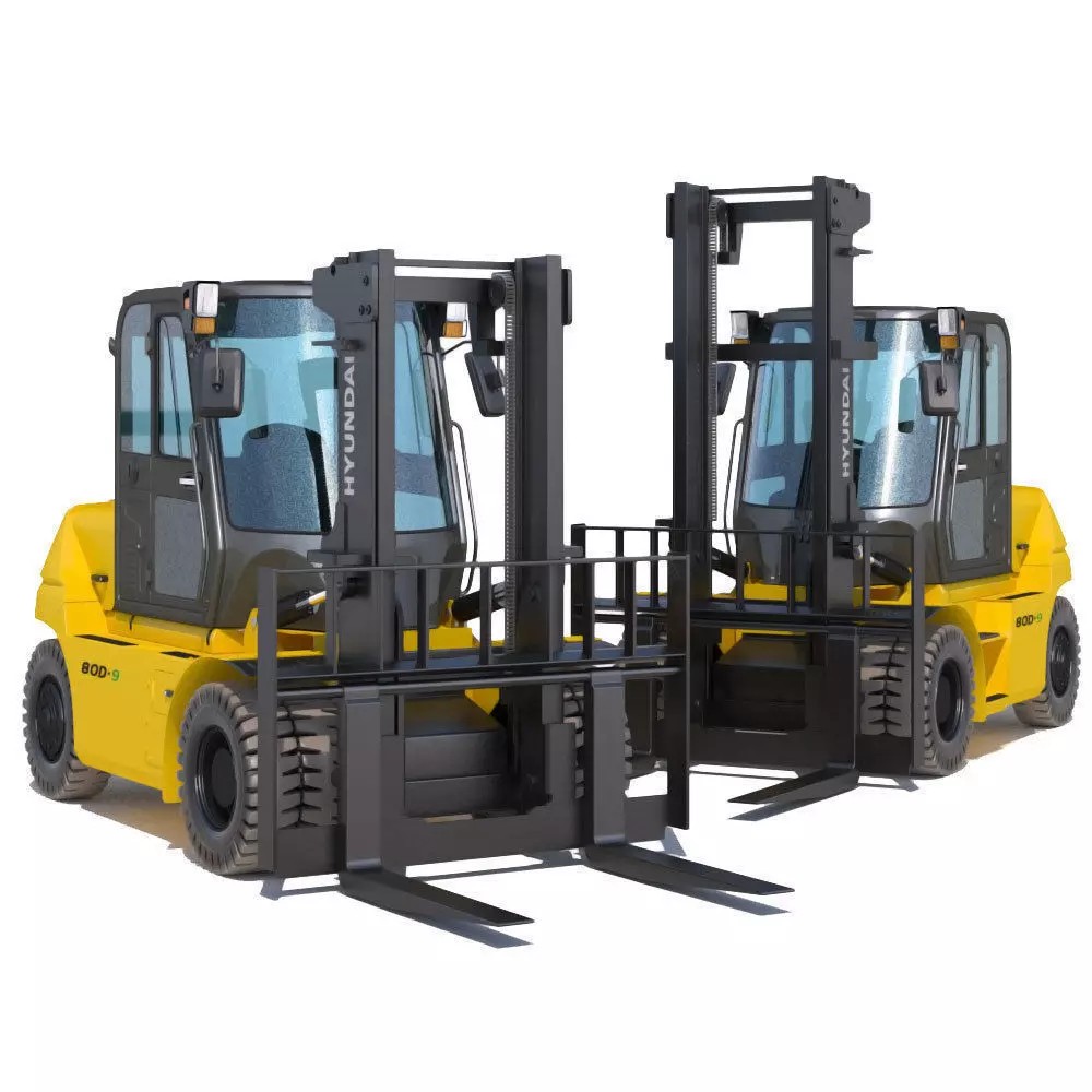 Hyundai 80D-9 Forklift Truck 3D Model – High Poly Game Asset, FBX - View 2