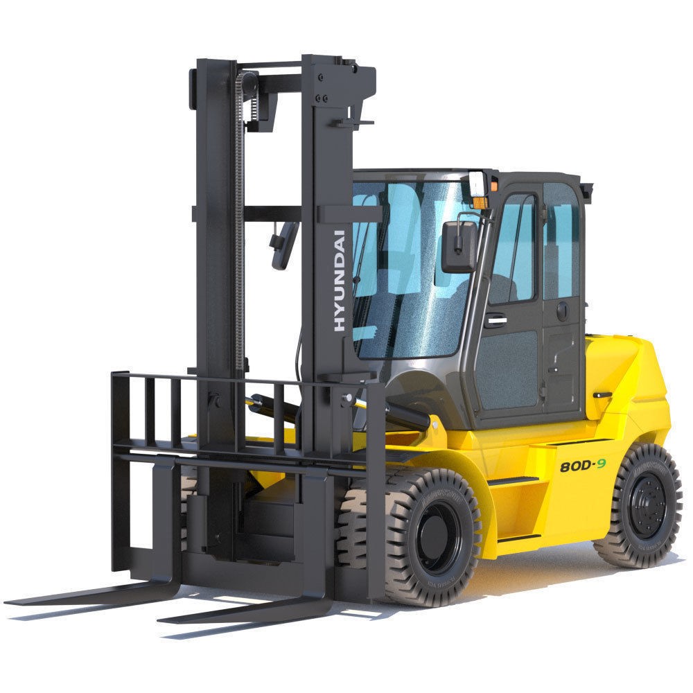Hyundai 80D-9 Forklift Truck 3D Model – High Poly Game Asset, FBX - View 3