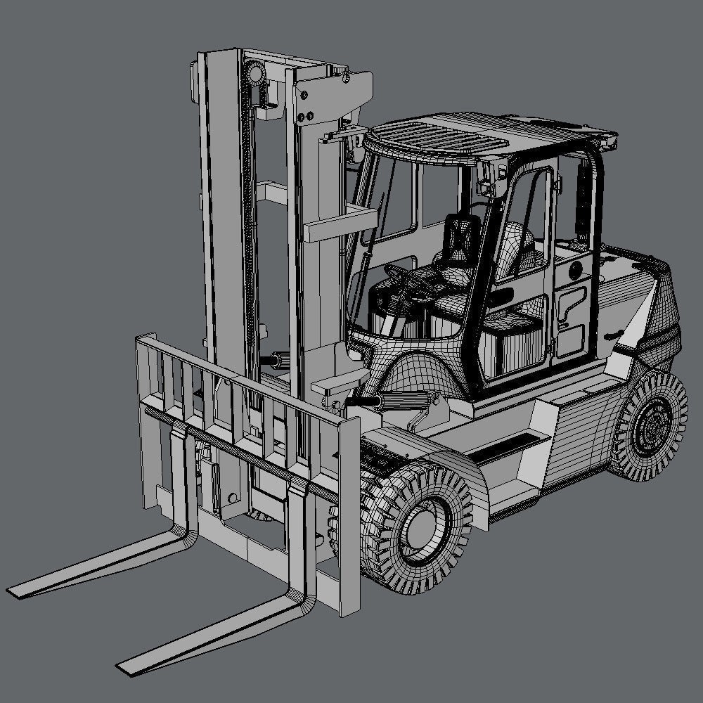 Hyundai 80D-9 Forklift Truck 3D Model – High Poly Game Asset, FBX - View 6