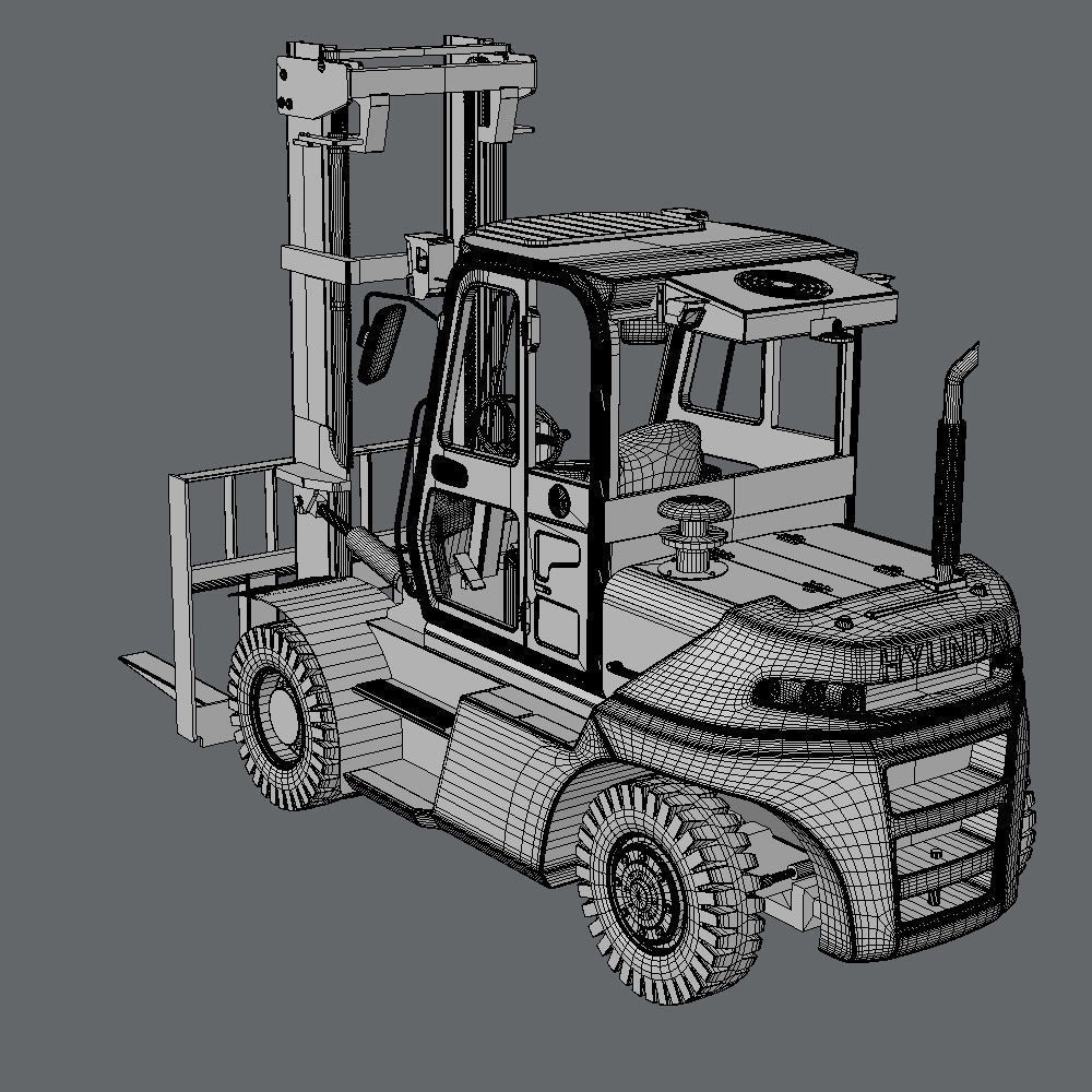 Hyundai 80D-9 Forklift Truck 3D Model – High Poly Game Asset, FBX - View 7