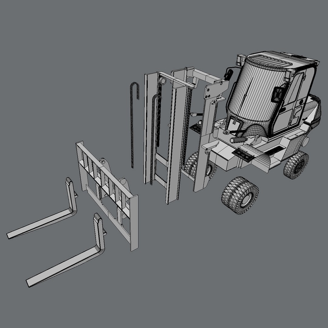 Hyundai 80D-9 Forklift Truck 3D Model – High Poly Game Asset, FBX - View 8