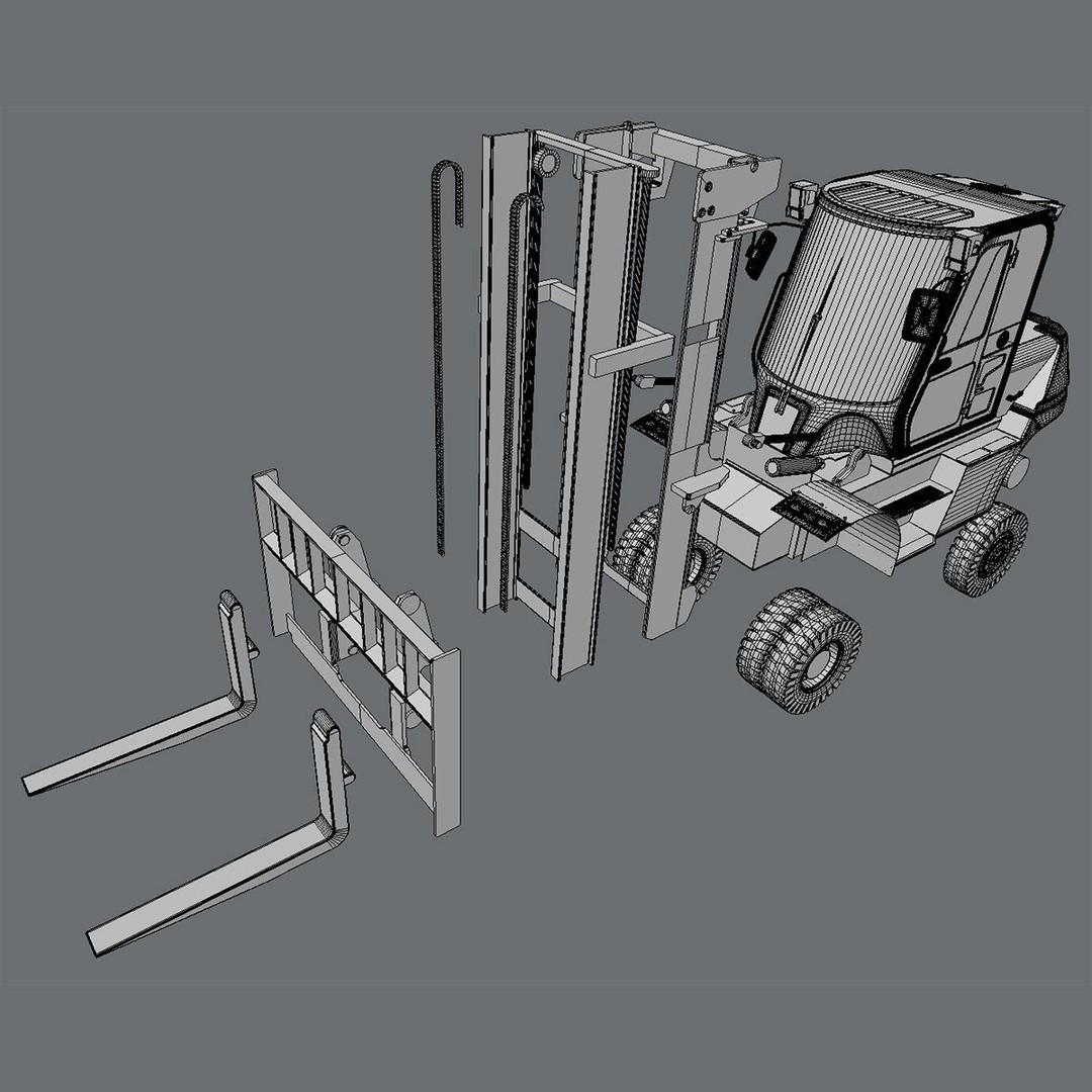 Hyundai 80D-9 Forklift Truck 3D Model – High Poly Game Asset, FBX - View 9