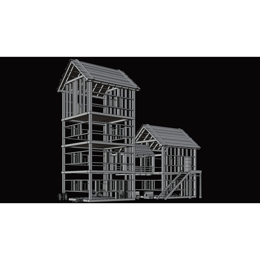 Medieval Village Houses 3D Model – Low Poly Game Ready Asset, PBR - View 14