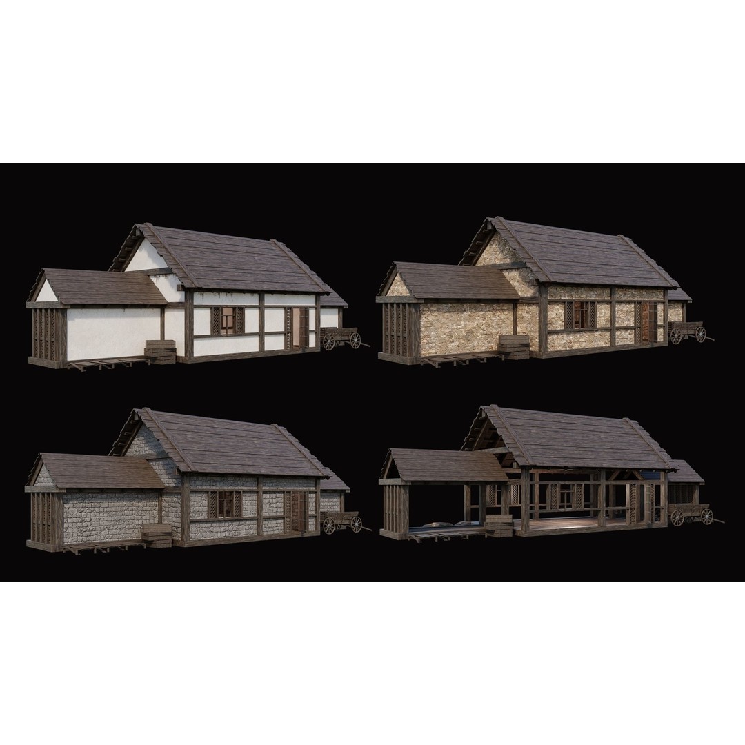 Medieval Village Houses 3D Model – Low Poly Game Ready Asset, PBR - View 15