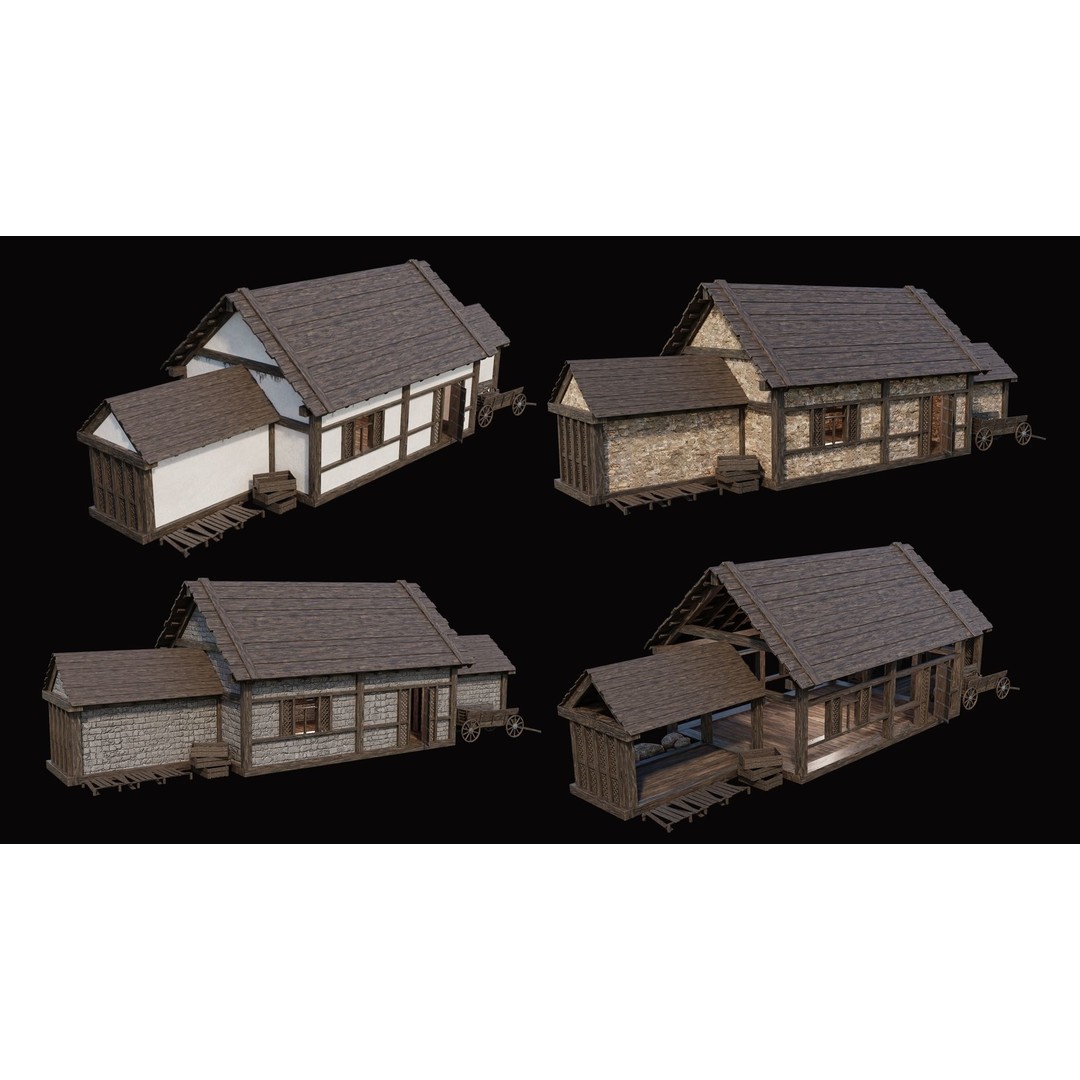 Medieval Village Houses 3D Model – Low Poly Game Ready Asset, PBR - View 16