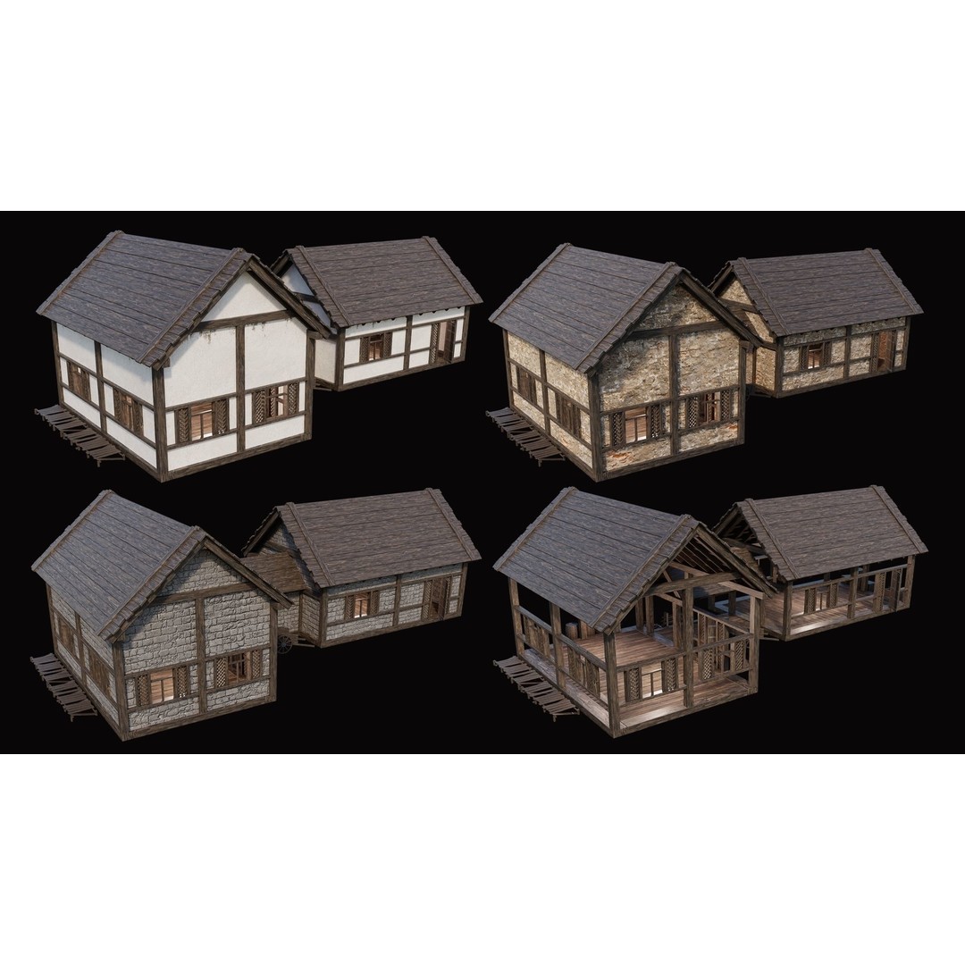 Medieval Village Houses 3D Model – Low Poly Game Ready Asset, PBR - View 20