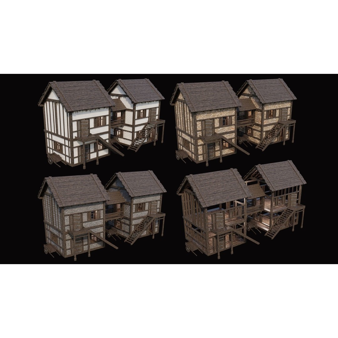 Medieval Village Houses 3D Model – Low Poly Game Ready Asset, PBR - View 24
