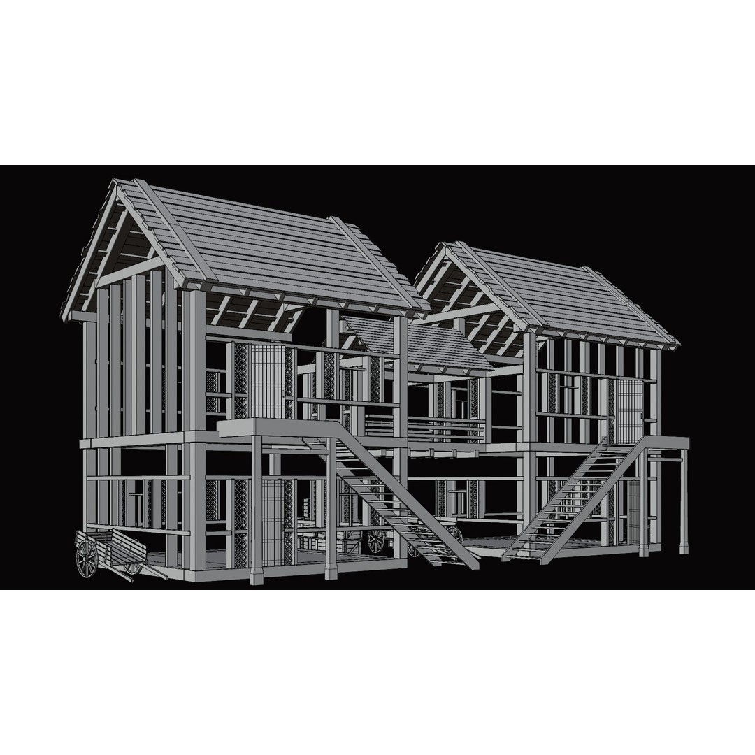 Medieval Village Houses 3D Model – Low Poly Game Ready Asset, PBR - View 25