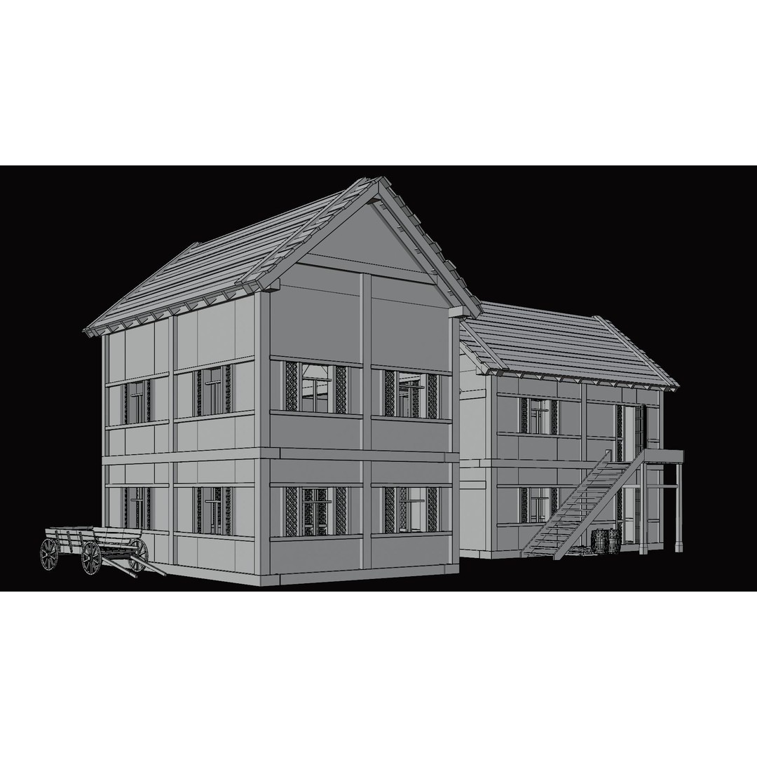 Medieval Village Houses 3D Model – Low Poly Game Ready Asset, PBR - View 28