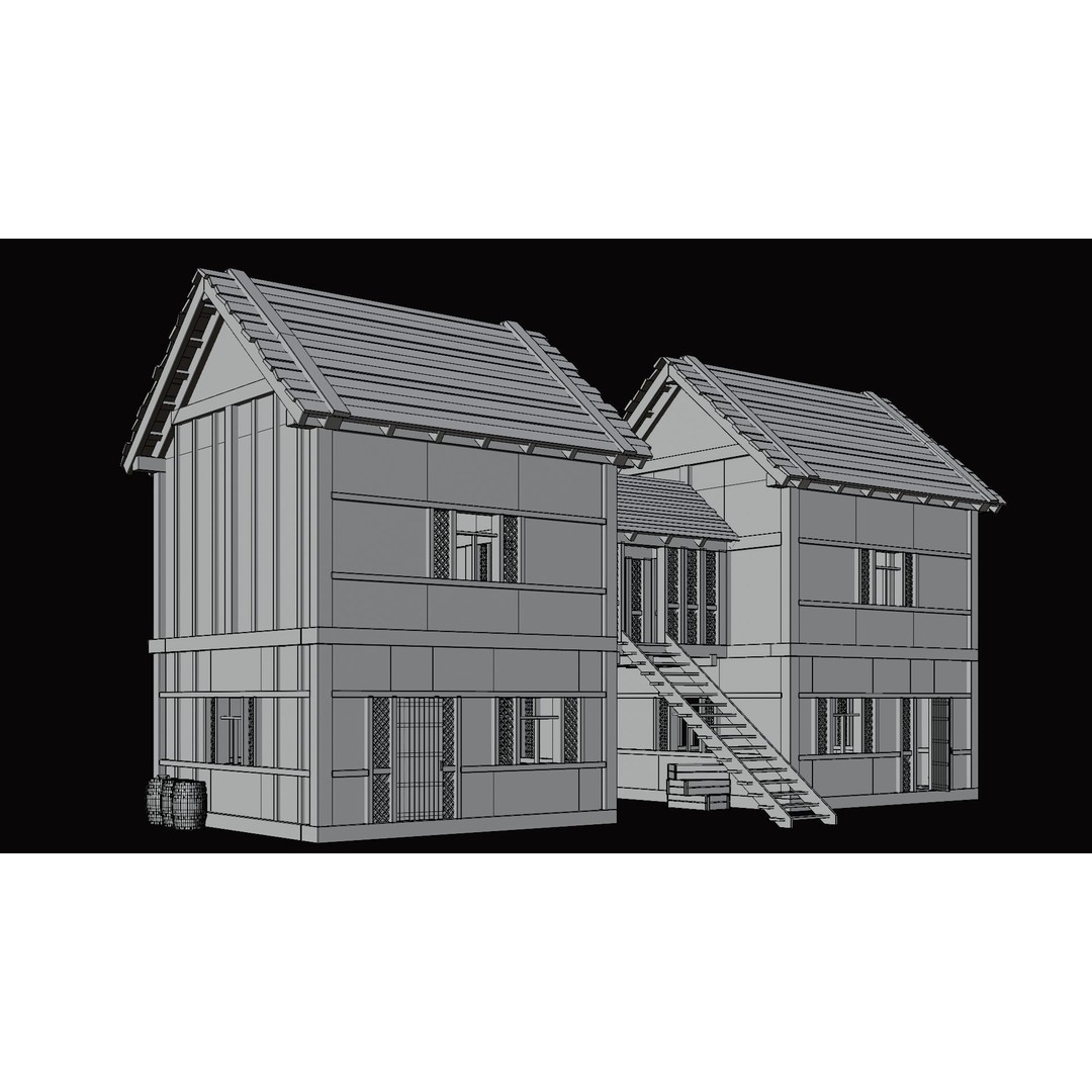 Medieval Village Houses 3D Model – Low Poly Game Ready Asset, PBR - View 32