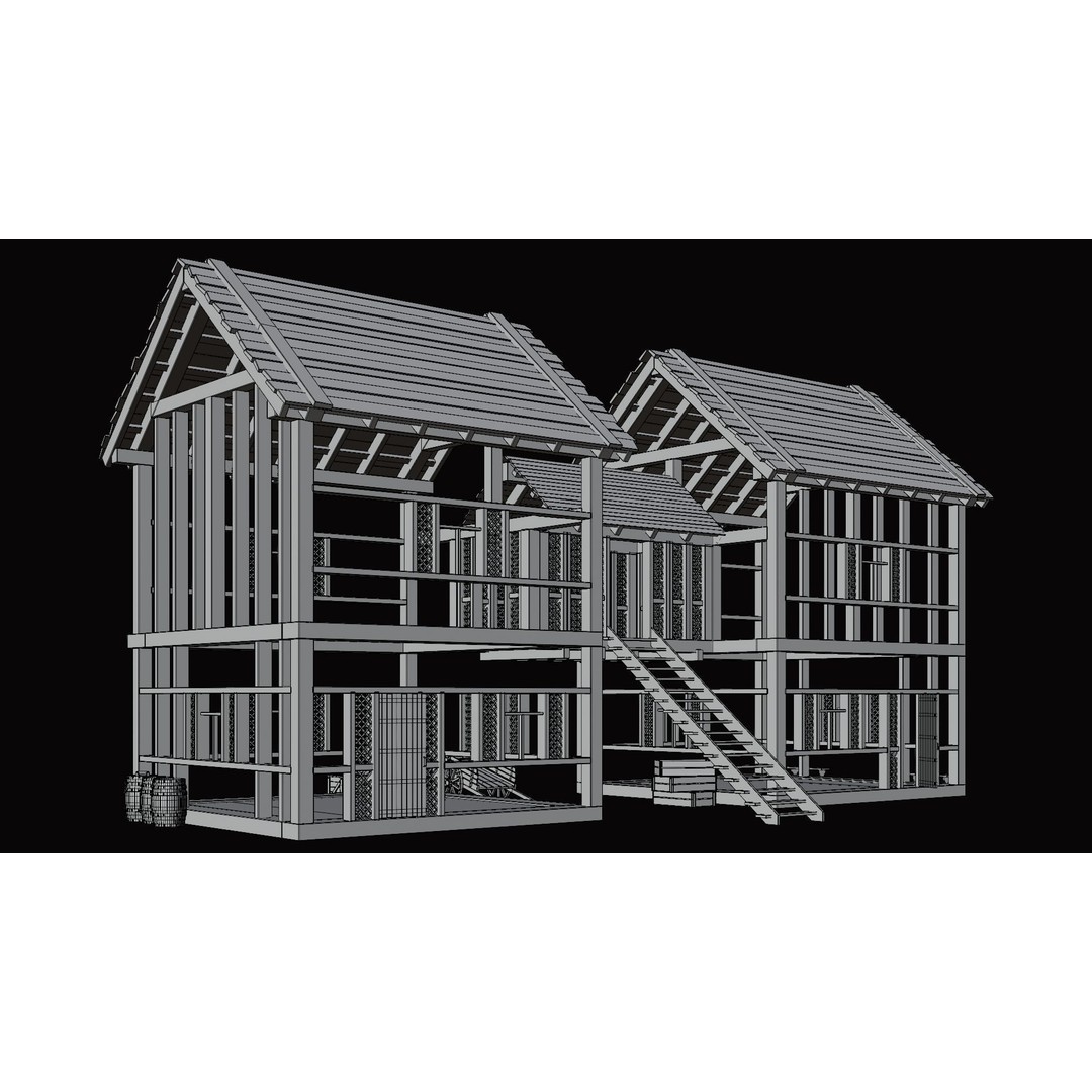 Medieval Village Houses 3D Model – Low Poly Game Ready Asset, PBR - View 33