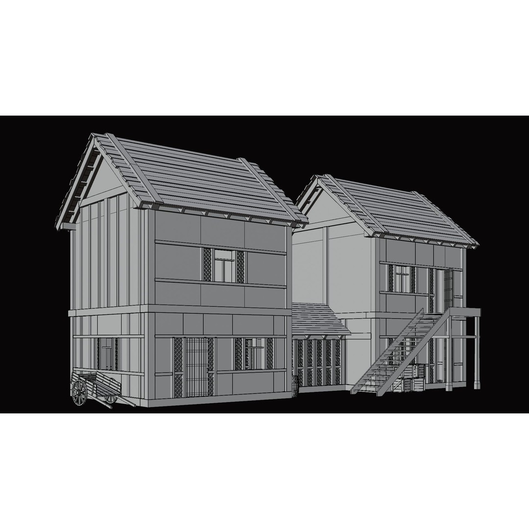 Medieval Village Houses 3D Model – Low Poly Game Ready Asset, PBR - View 36