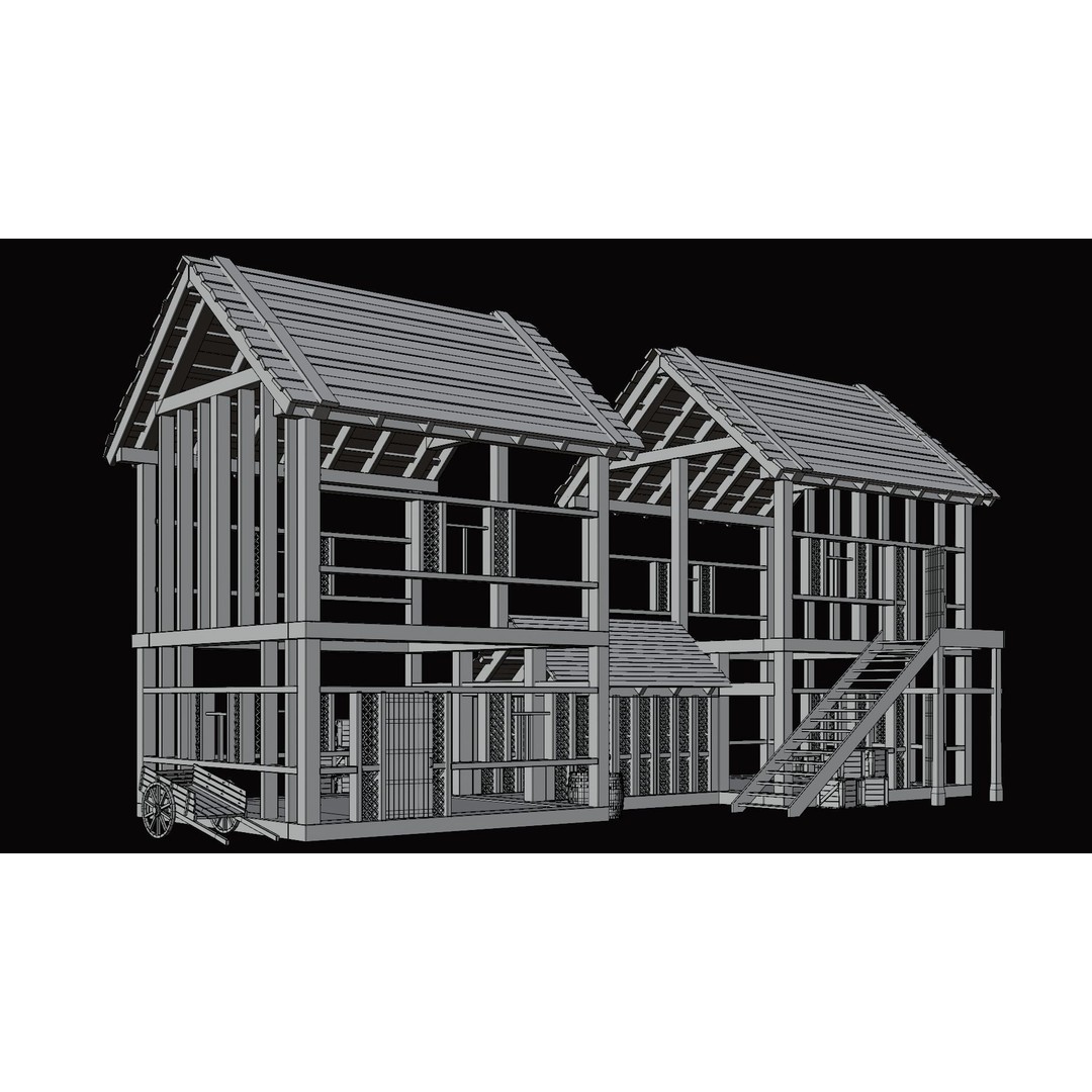 Medieval Village Houses 3D Model – Low Poly Game Ready Asset, PBR - View 37