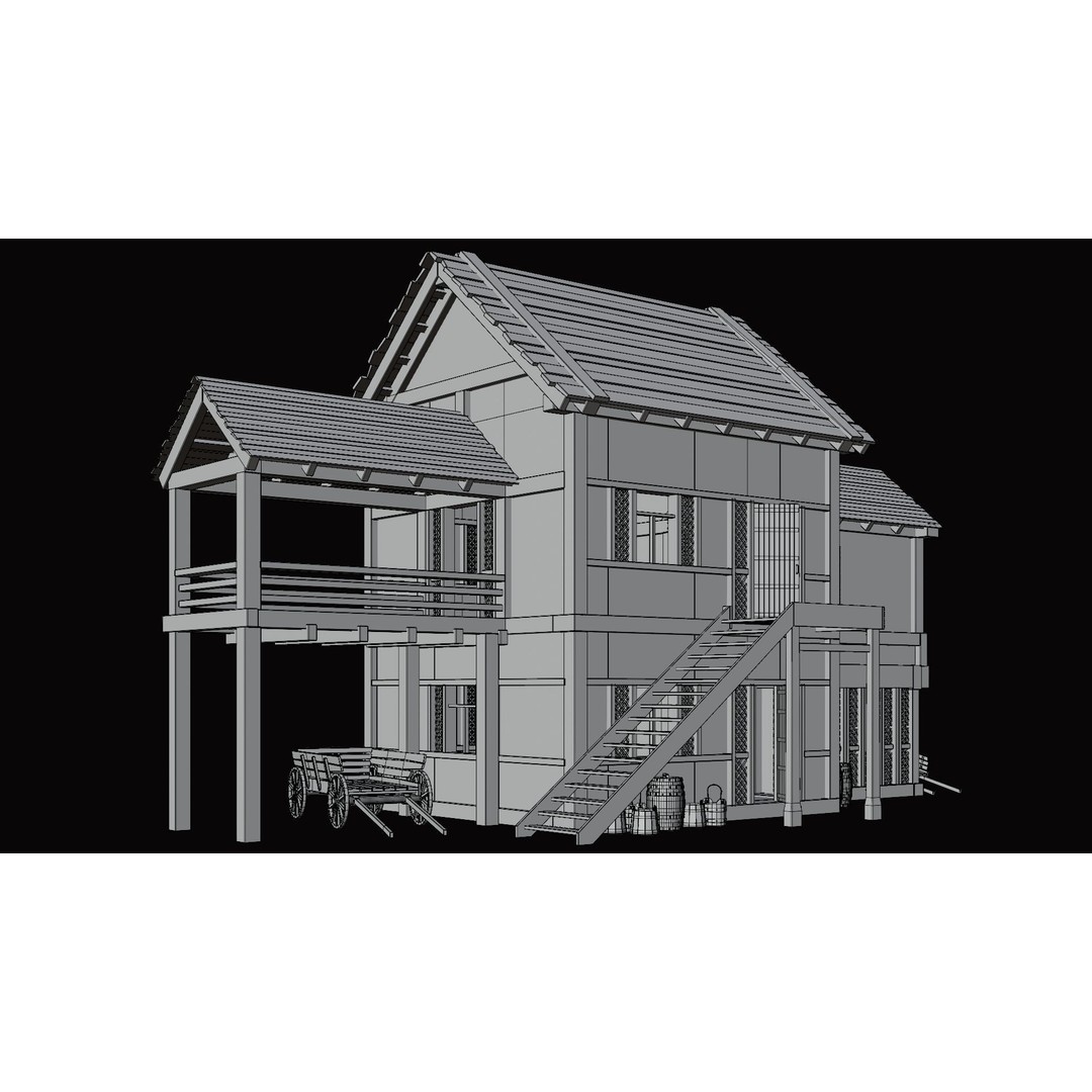 Medieval Village Houses 3D Model – Low Poly Game Ready Asset, PBR - View 40