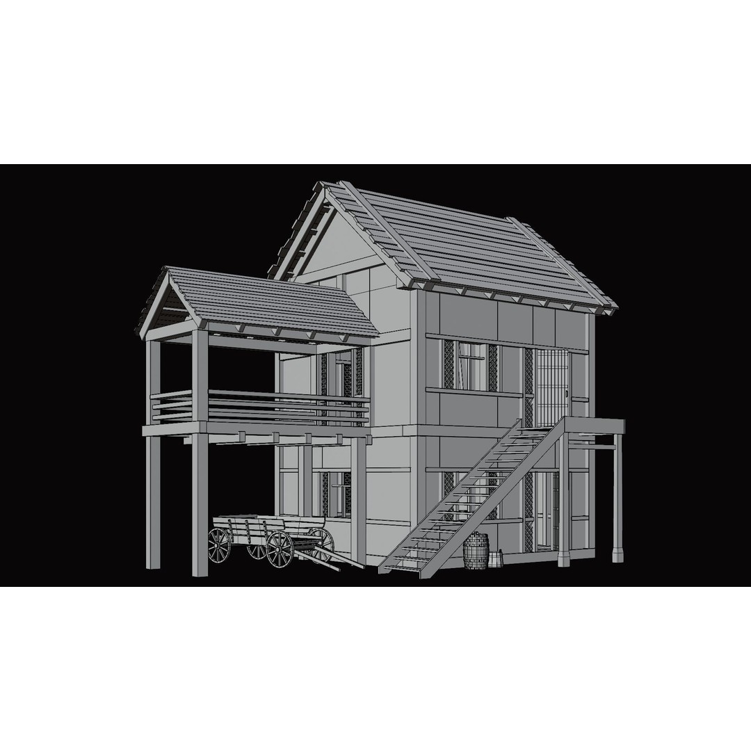 Medieval Village Houses 3D Model – Low Poly Game Ready Asset, PBR - View 5
