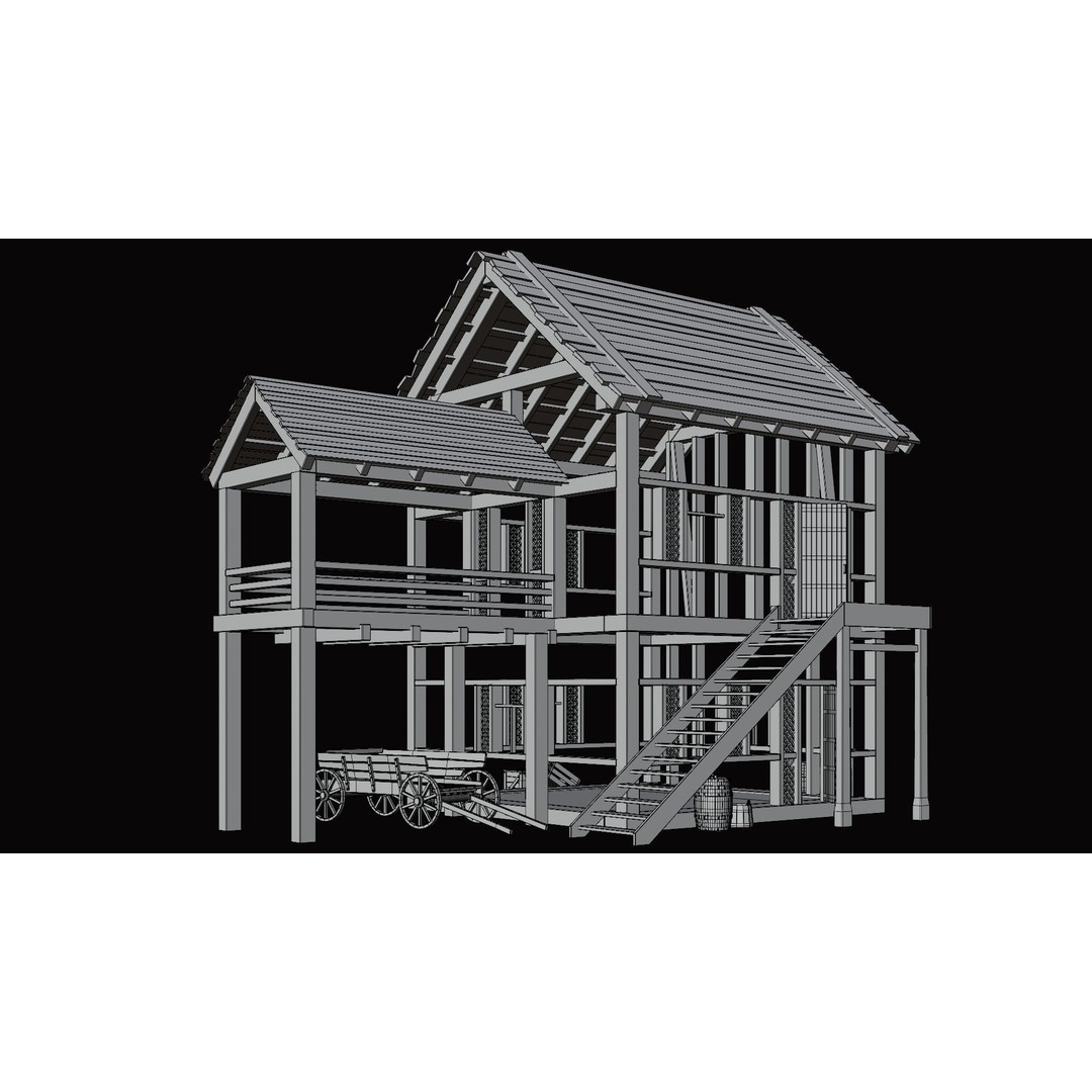 Medieval Village Houses 3D Model – Low Poly Game Ready Asset, PBR - View 6
