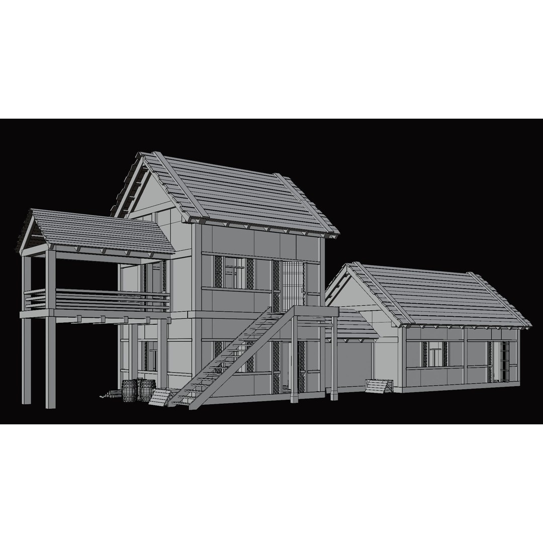 Medieval Village Houses 3D Model – Low Poly Game Ready Asset, PBR - View 9