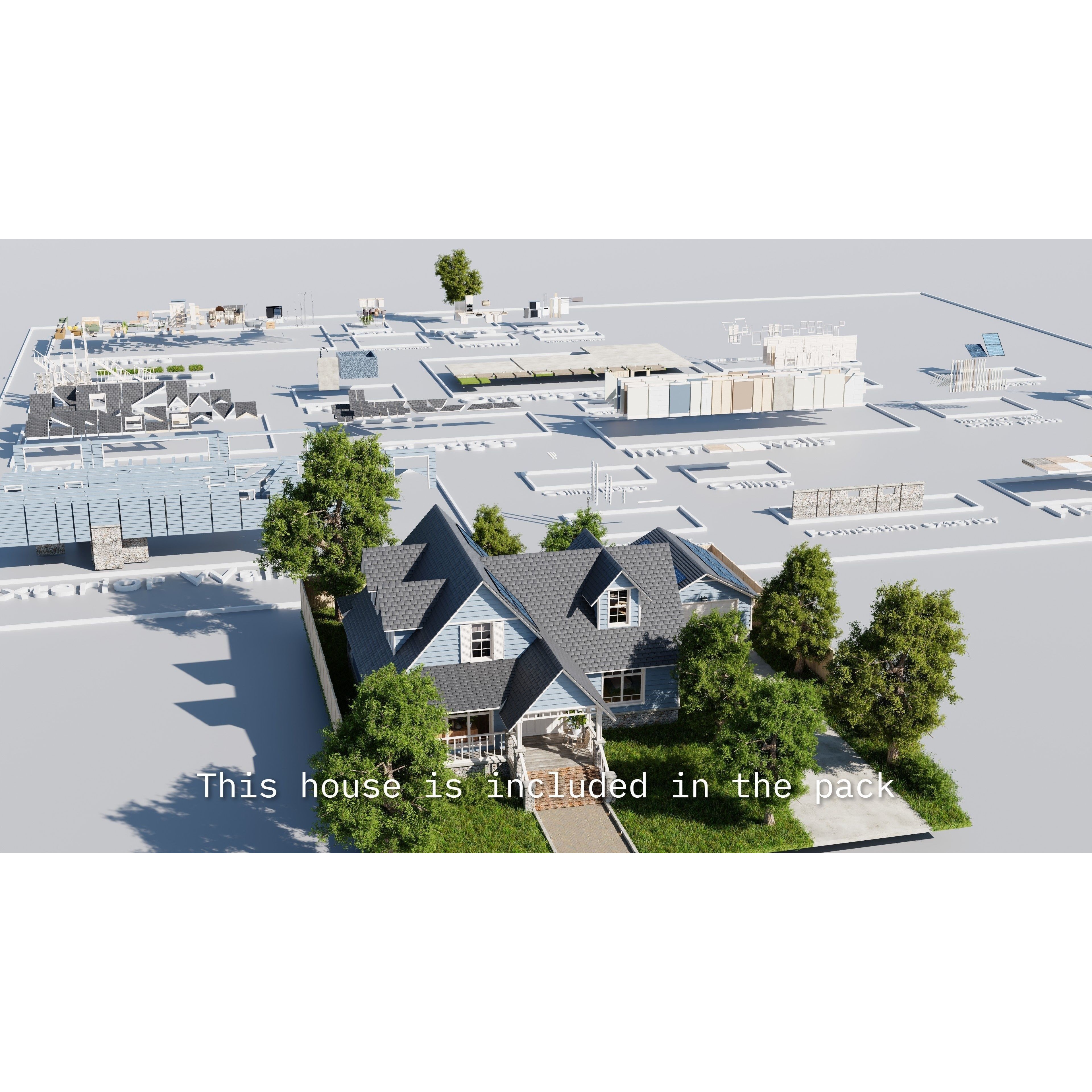 Modular Suburban House Creation Tool - Low-Poly Game-Ready 3D Model - View 3