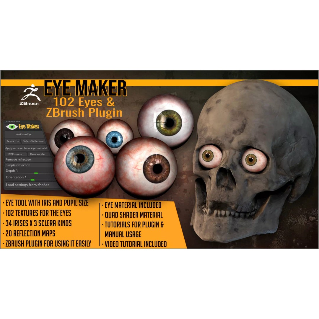 Eye Maker 3D Model – ZBrush Plugin with 102 Eye Textures - View 2