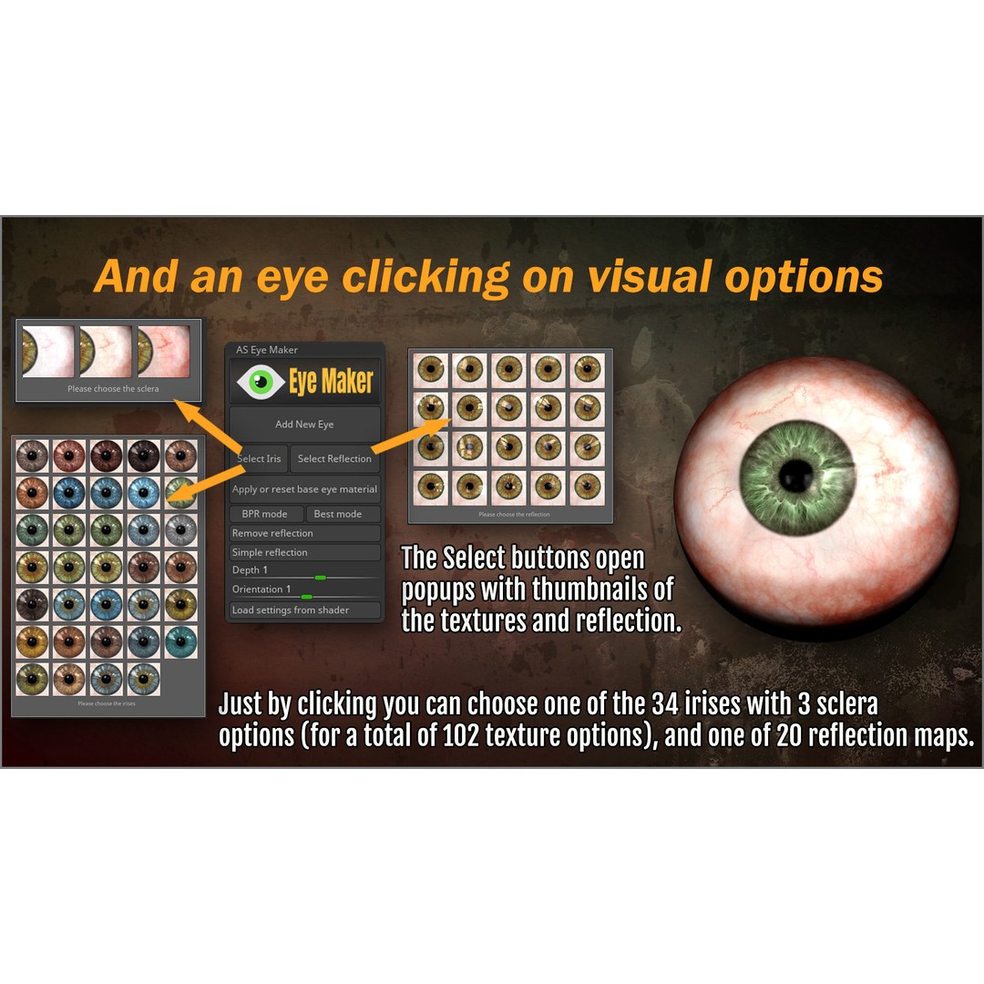 Eye Maker 3D Model – ZBrush Plugin with 102 Eye Textures - View 6