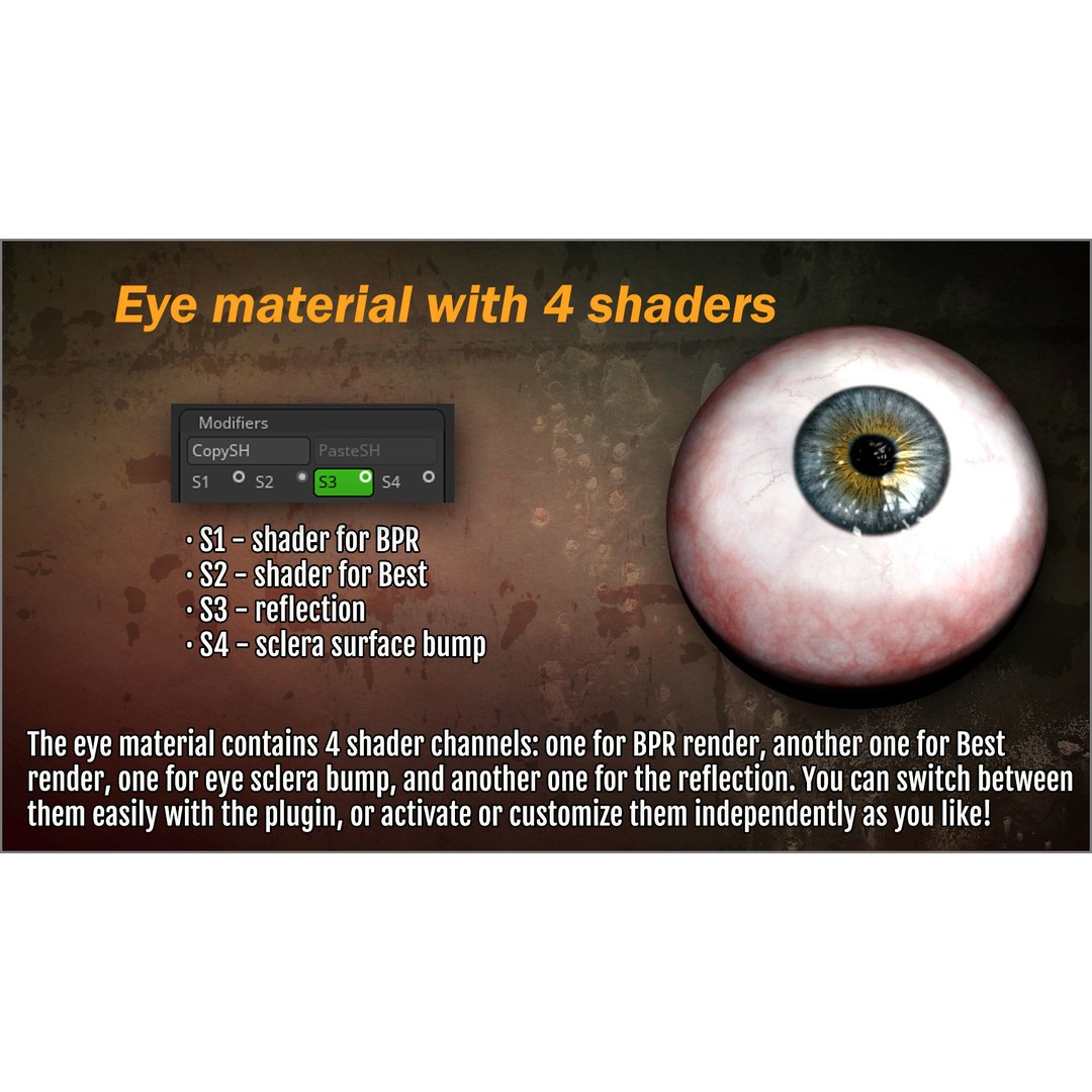Eye Maker 3D Model – ZBrush Plugin with 102 Eye Textures - View 9