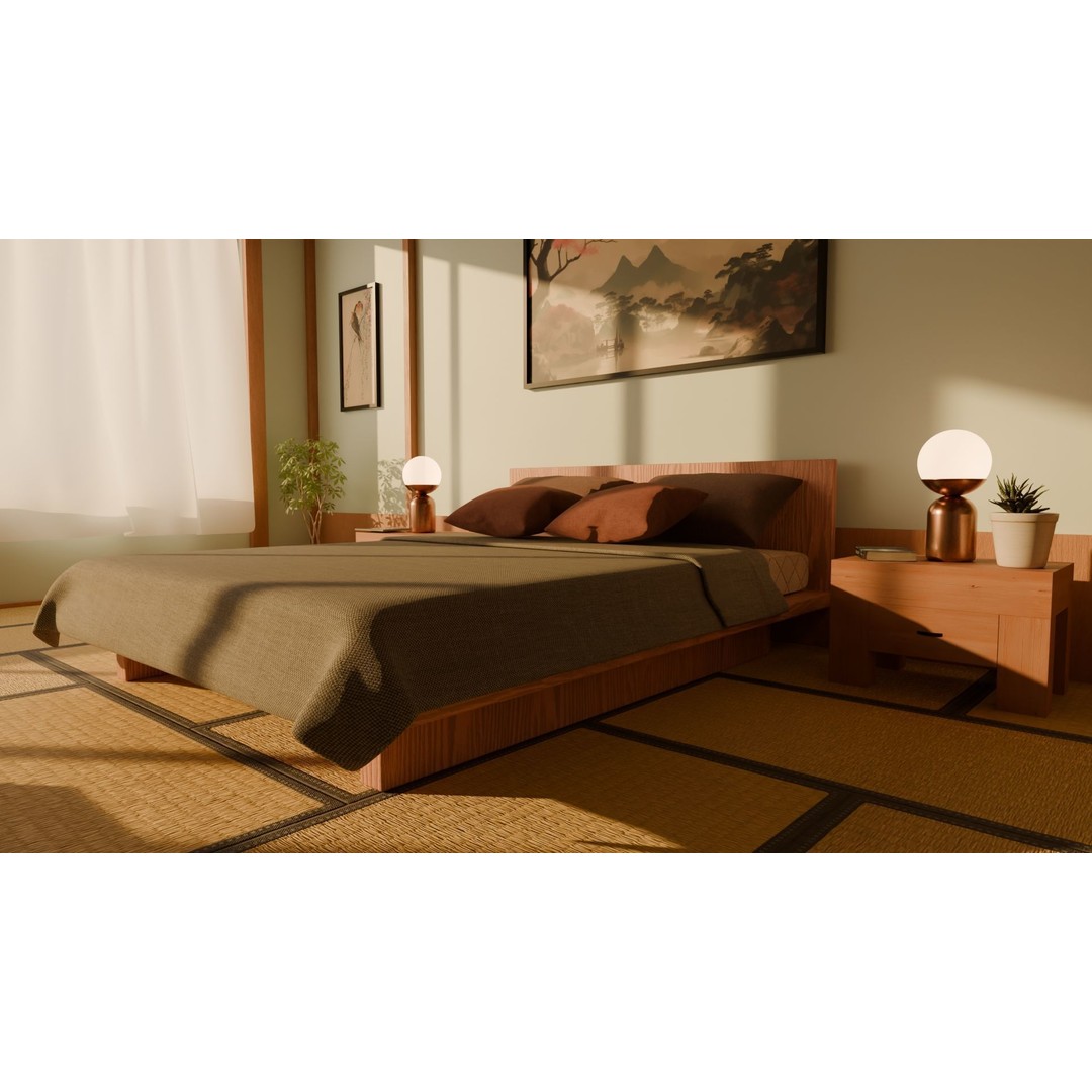 Japanese Bedroom 3D Model – Traditional Interior Scene, Blender - View 7
